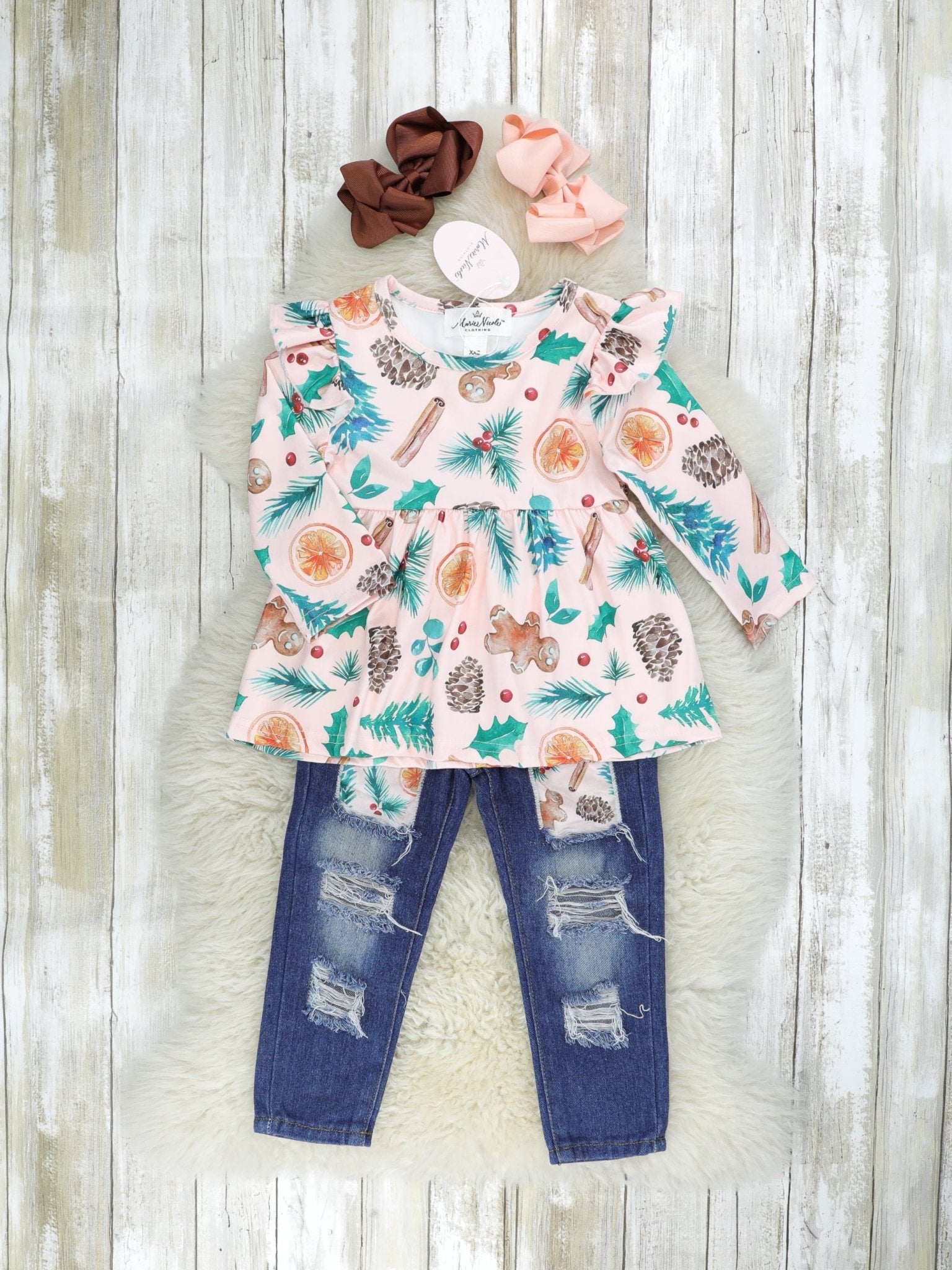 Green Gingerbread Ruffle Outfit - Marie Nicole Clothing