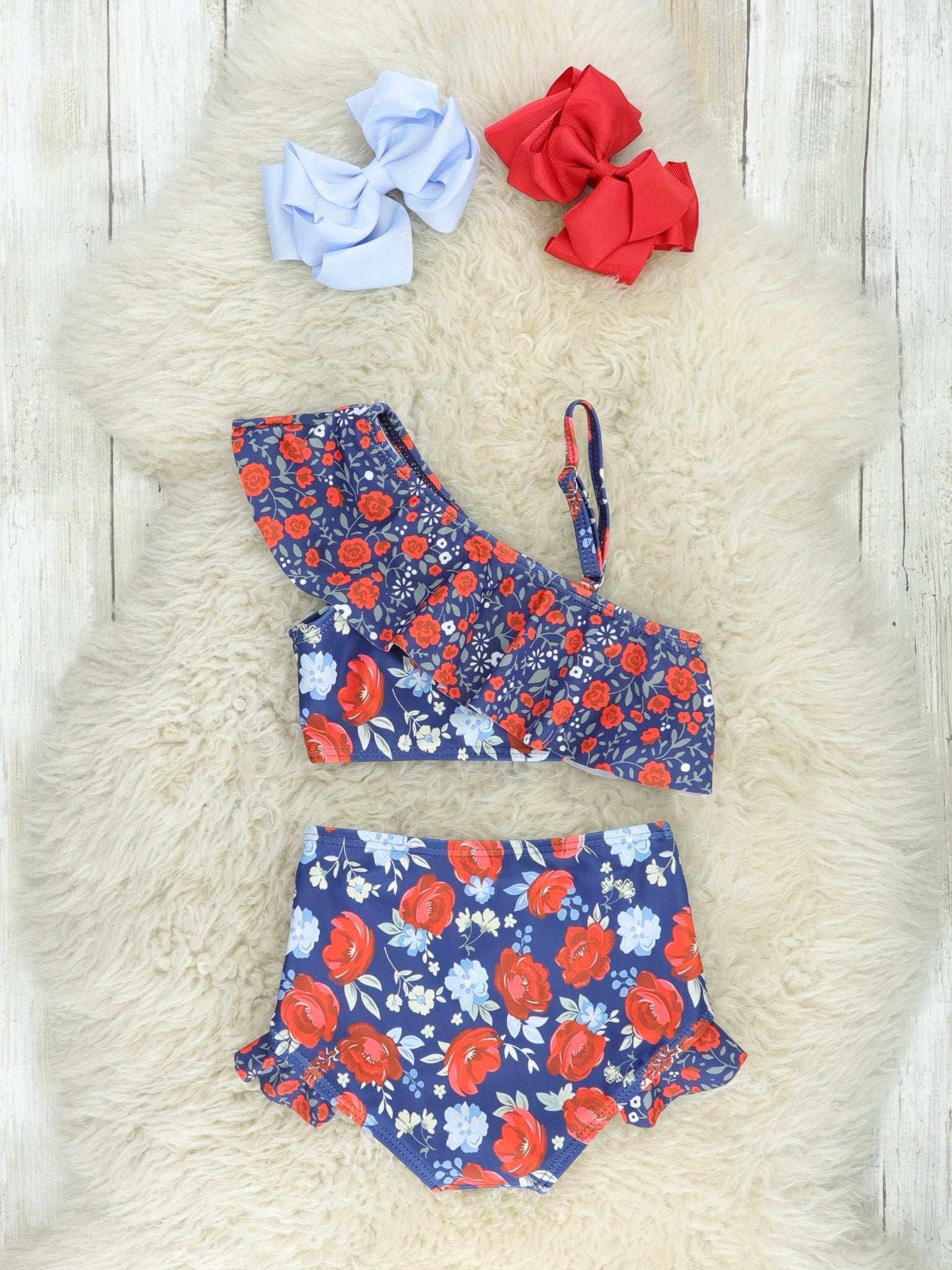 Mom & Me Red & Blue Rose Swimsuit - Marie Nicole Clothing