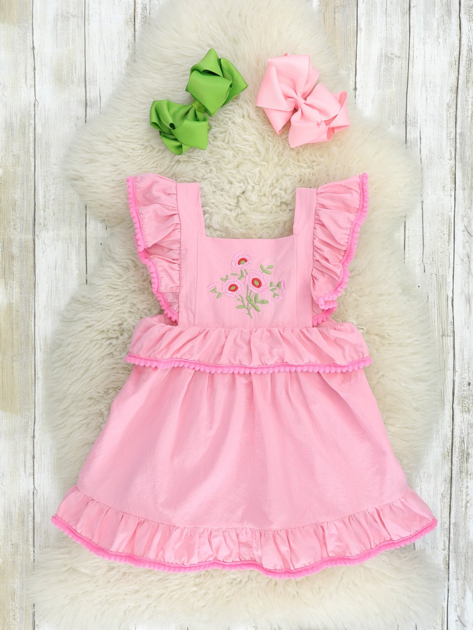 Pink Poppy Flutter Sleeve Ruffle Dress - Marie Nicole Clothing