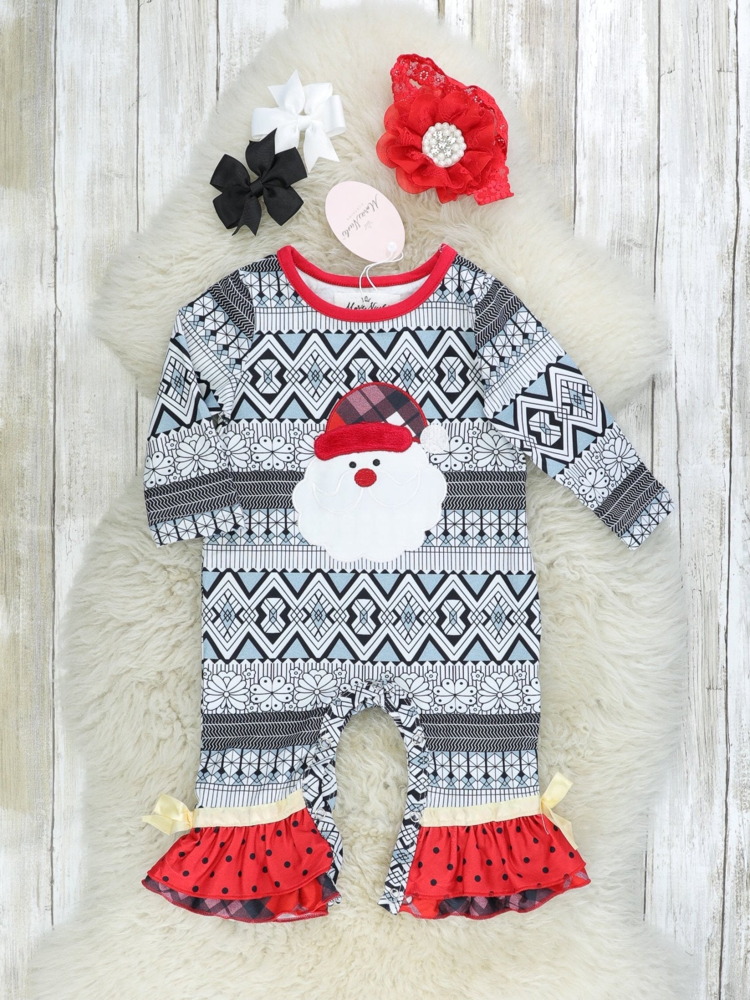 Western Santa Ruffle Romper - Marie Nicole Clothing