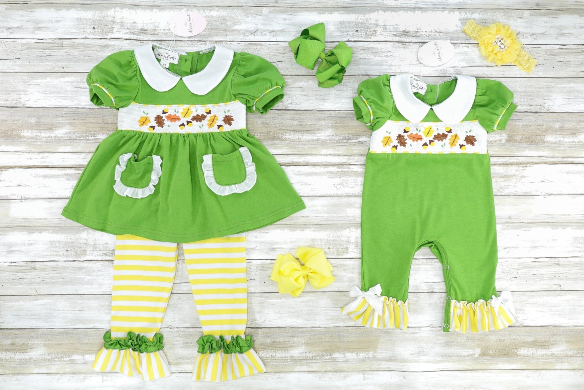 Acorns & Leaves Smocked Outfit - Marie Nicole Clothing