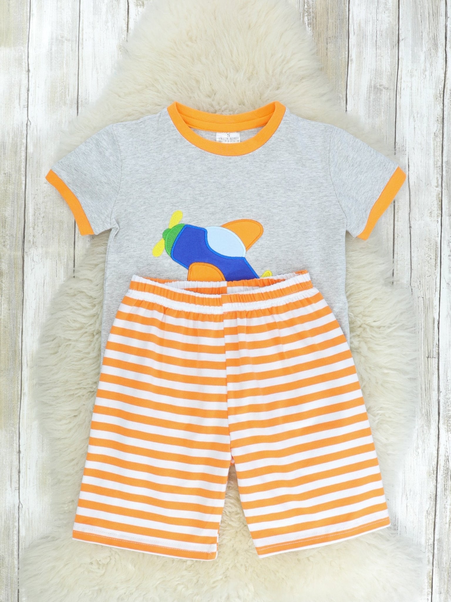 Orange & Grey Airplane Shorts Outfit - Marie Nicole Clothing