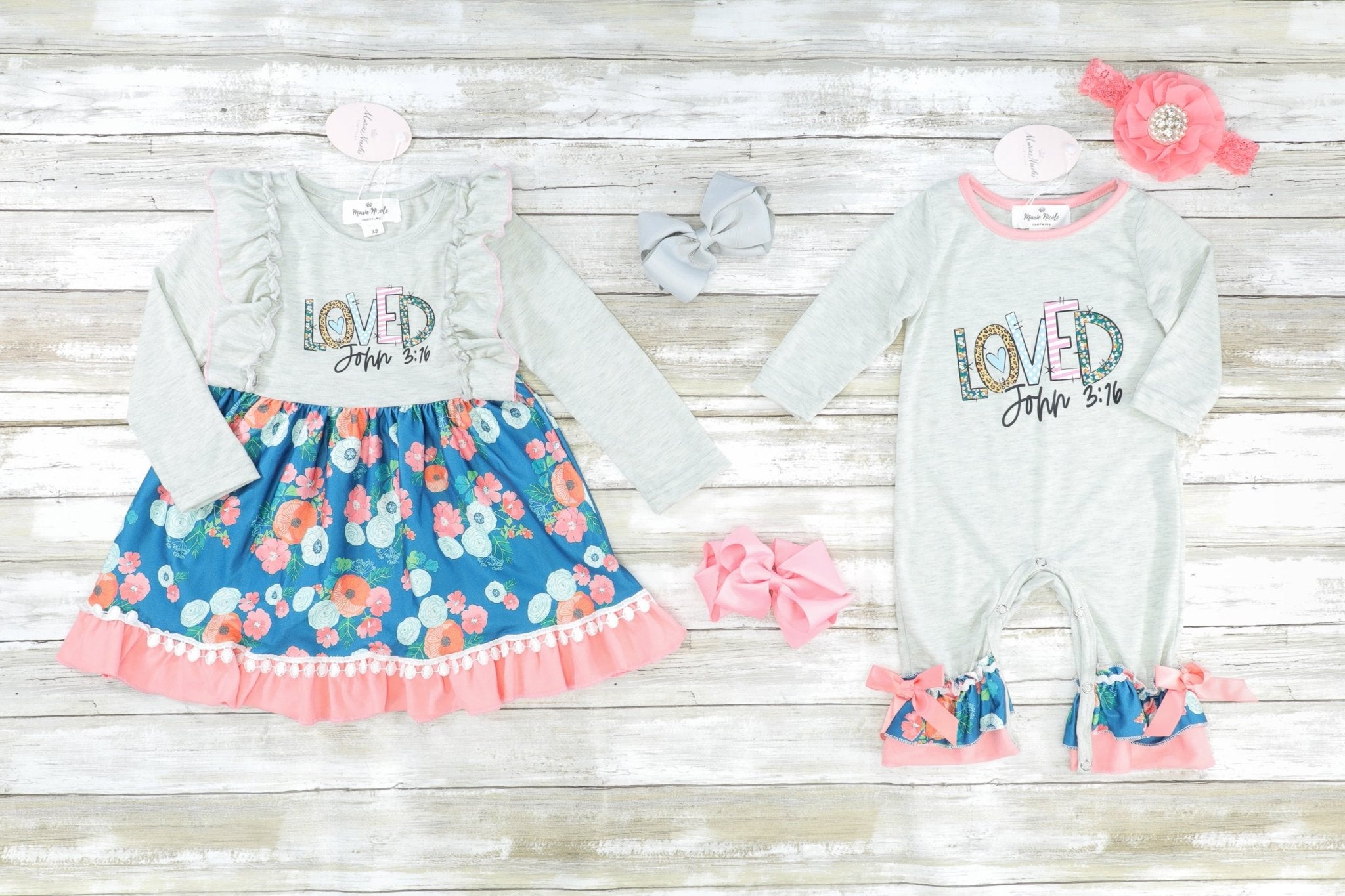 "Loved" Pink & Navy Floral Ruffle Romper - Marie Nicole Clothing