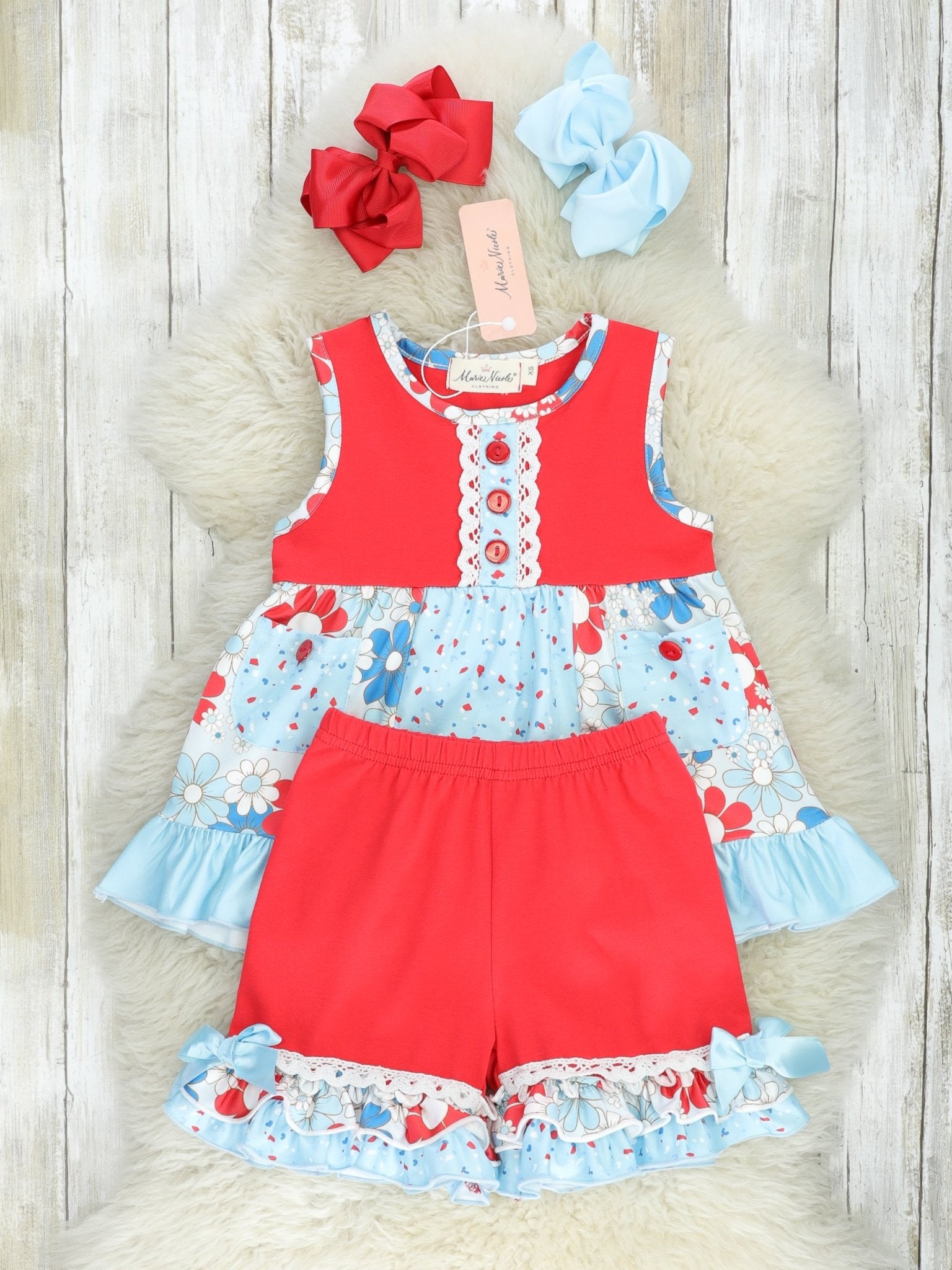 Patriotic Floral Ruffle Outfit - Marie Nicole Clothing