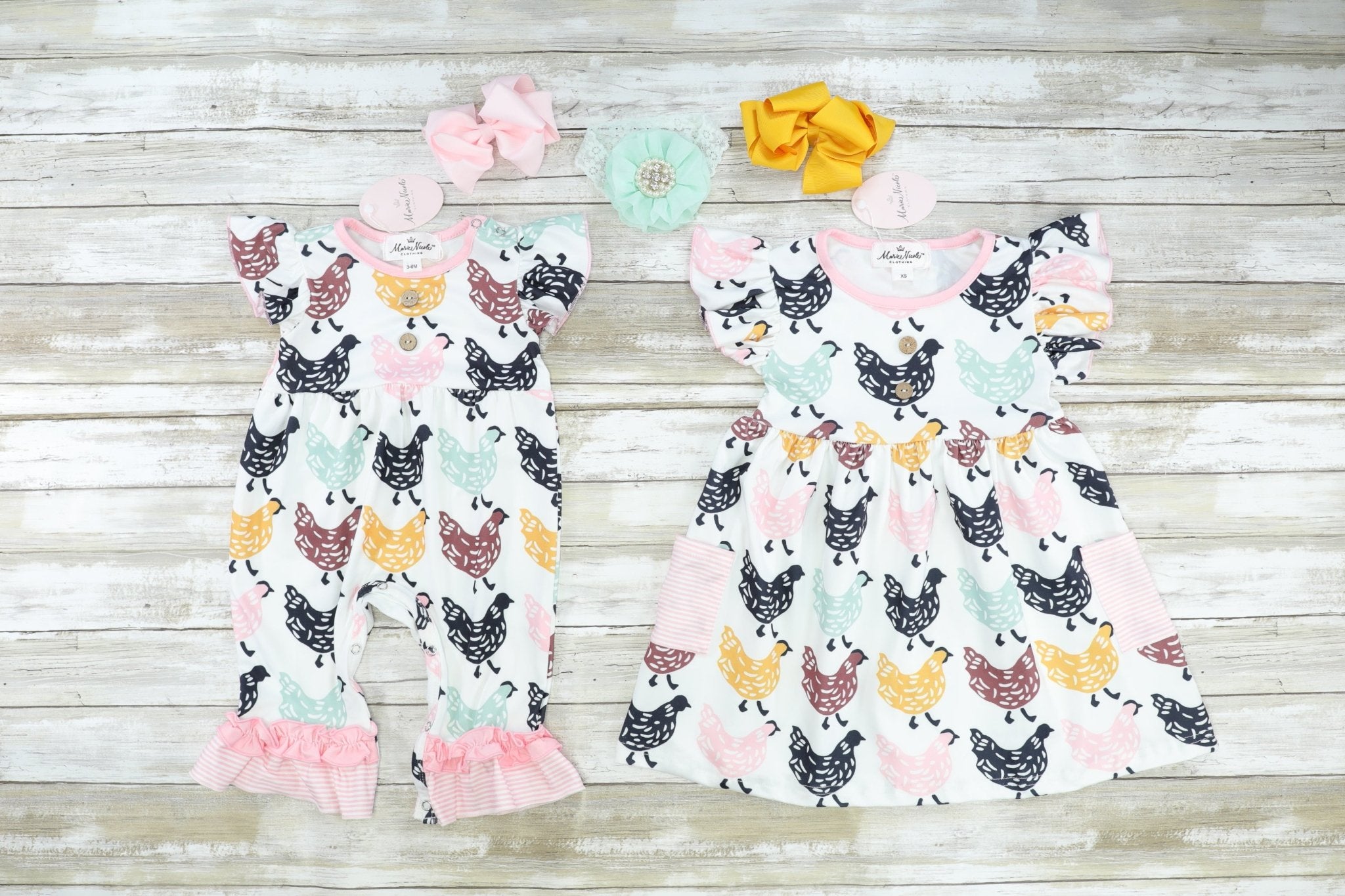 Chicken Ruffle Pocket Dress - Marie Nicole Clothing