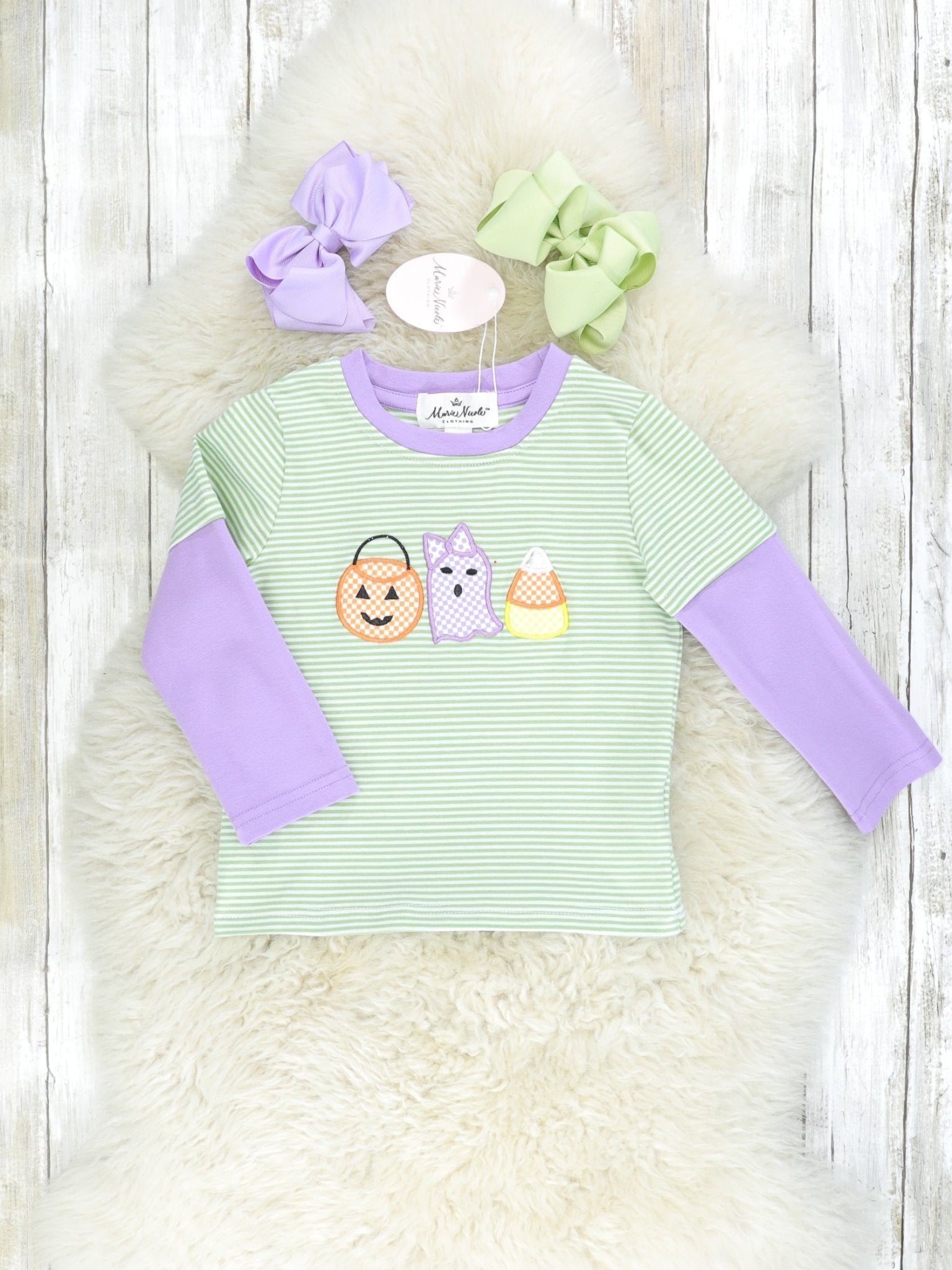 Green & Purple Halloween Long Sleeve Shirt - Marie Nicole Clothing