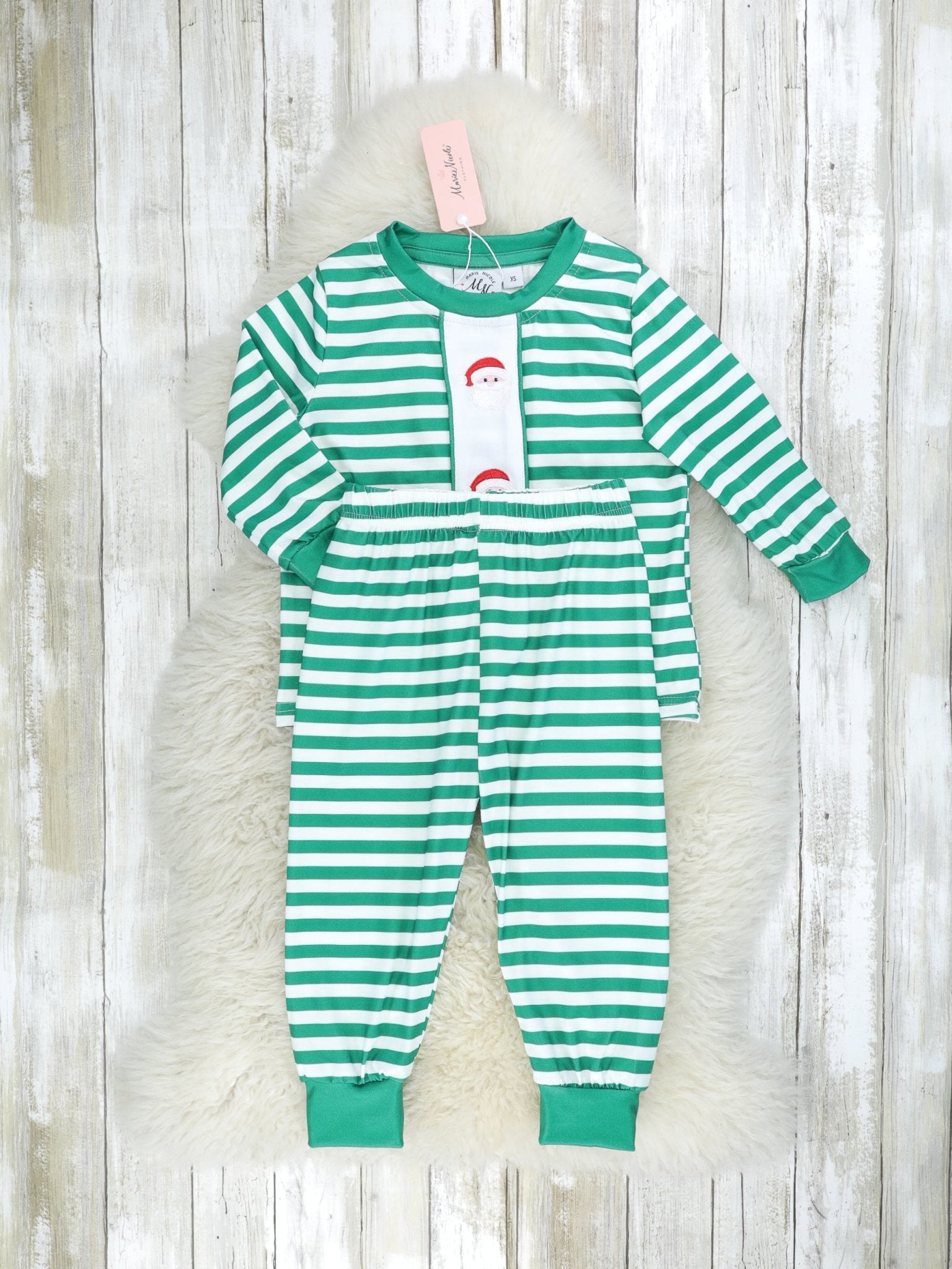 Green Striped Santa Pajamas - Boys & Girls - Marie Nicole Clothing