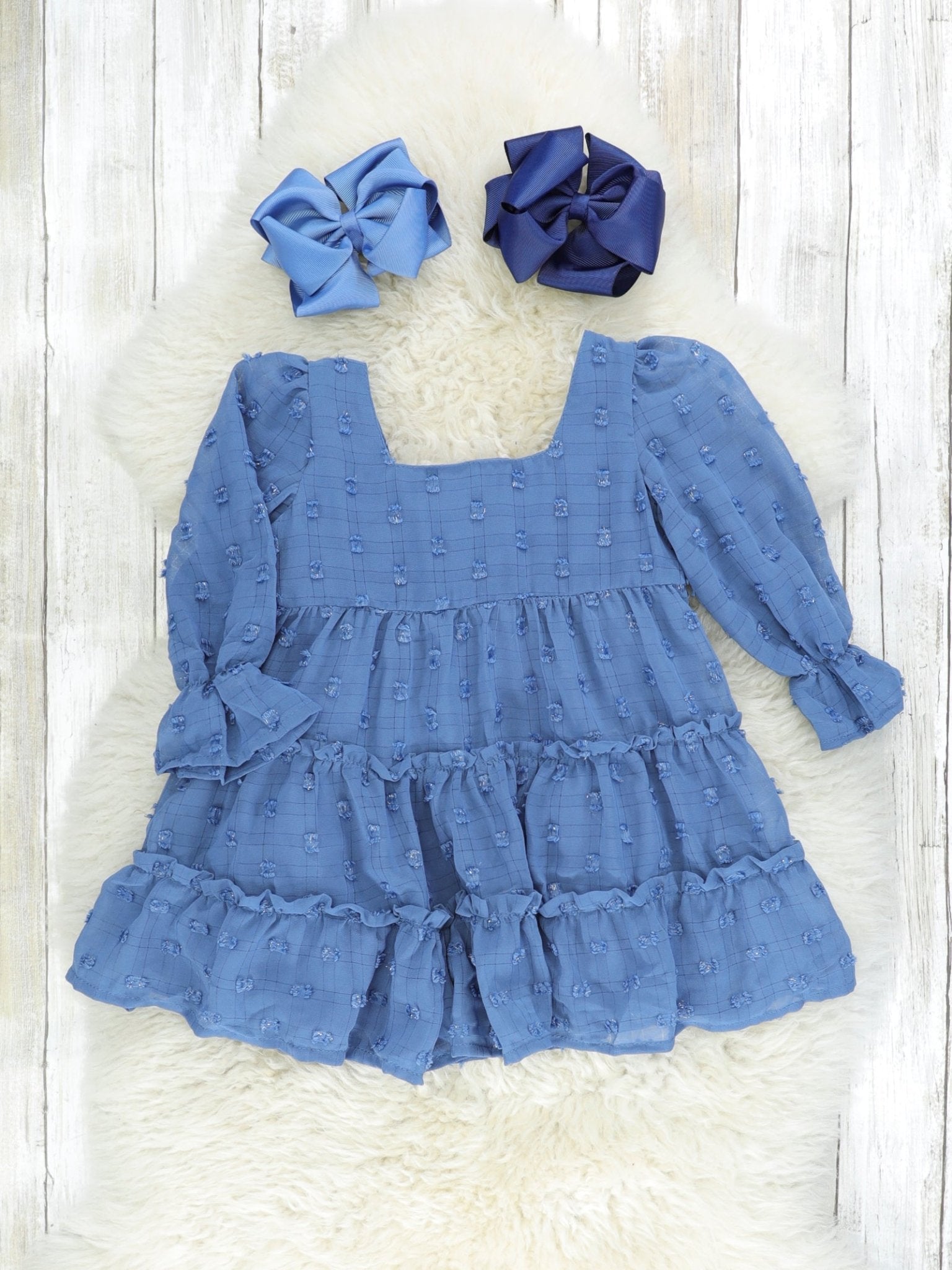 Royal Blue Swiss Dot Tiered Dress - Marie Nicole Clothing