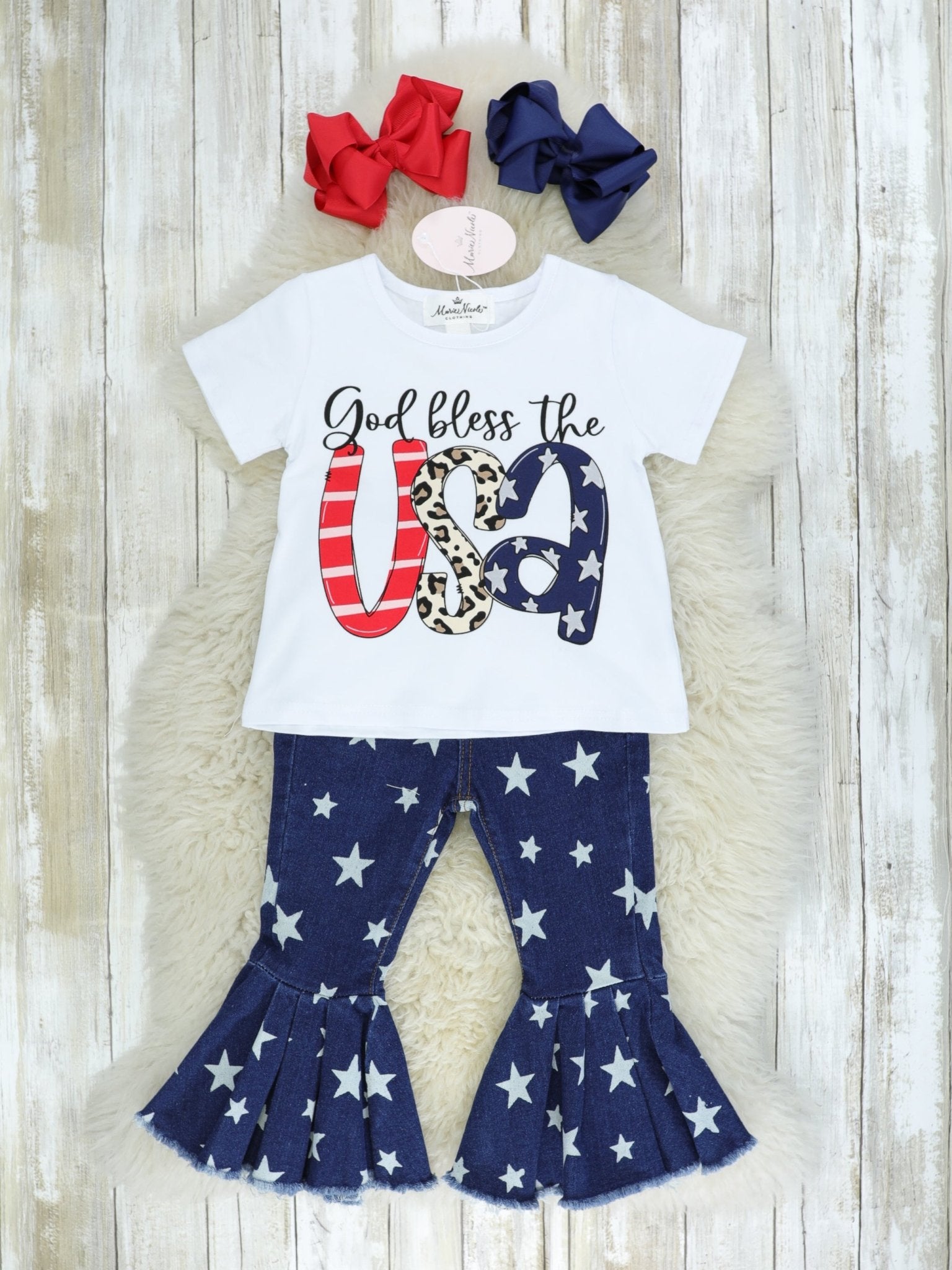 "God Bless The USA" Star Bell Bottoms Outfit - Marie Nicole Clothing