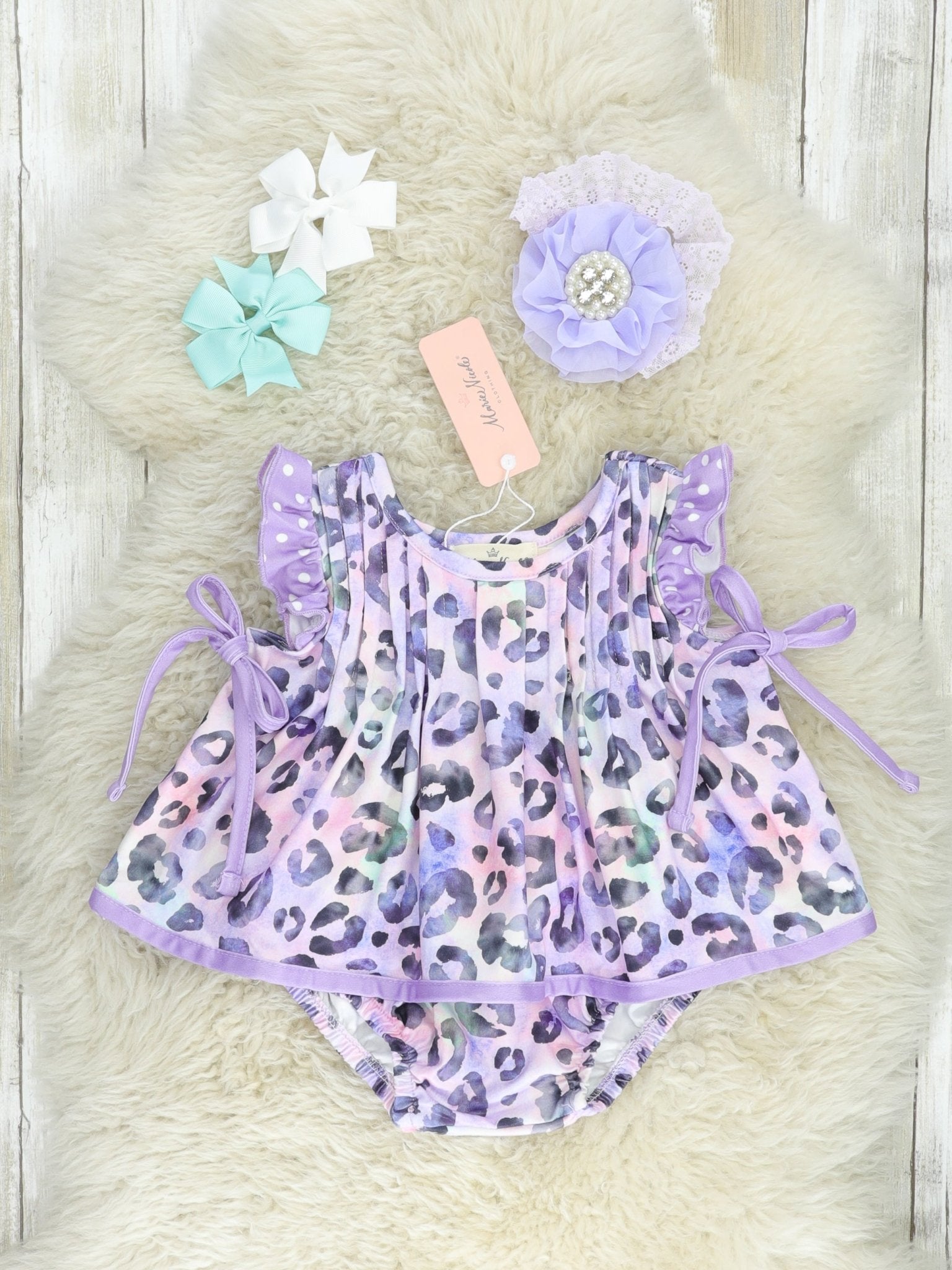 Purple Leopard Flutter Sleeve Bloomers Outfit - Marie Nicole Clothing