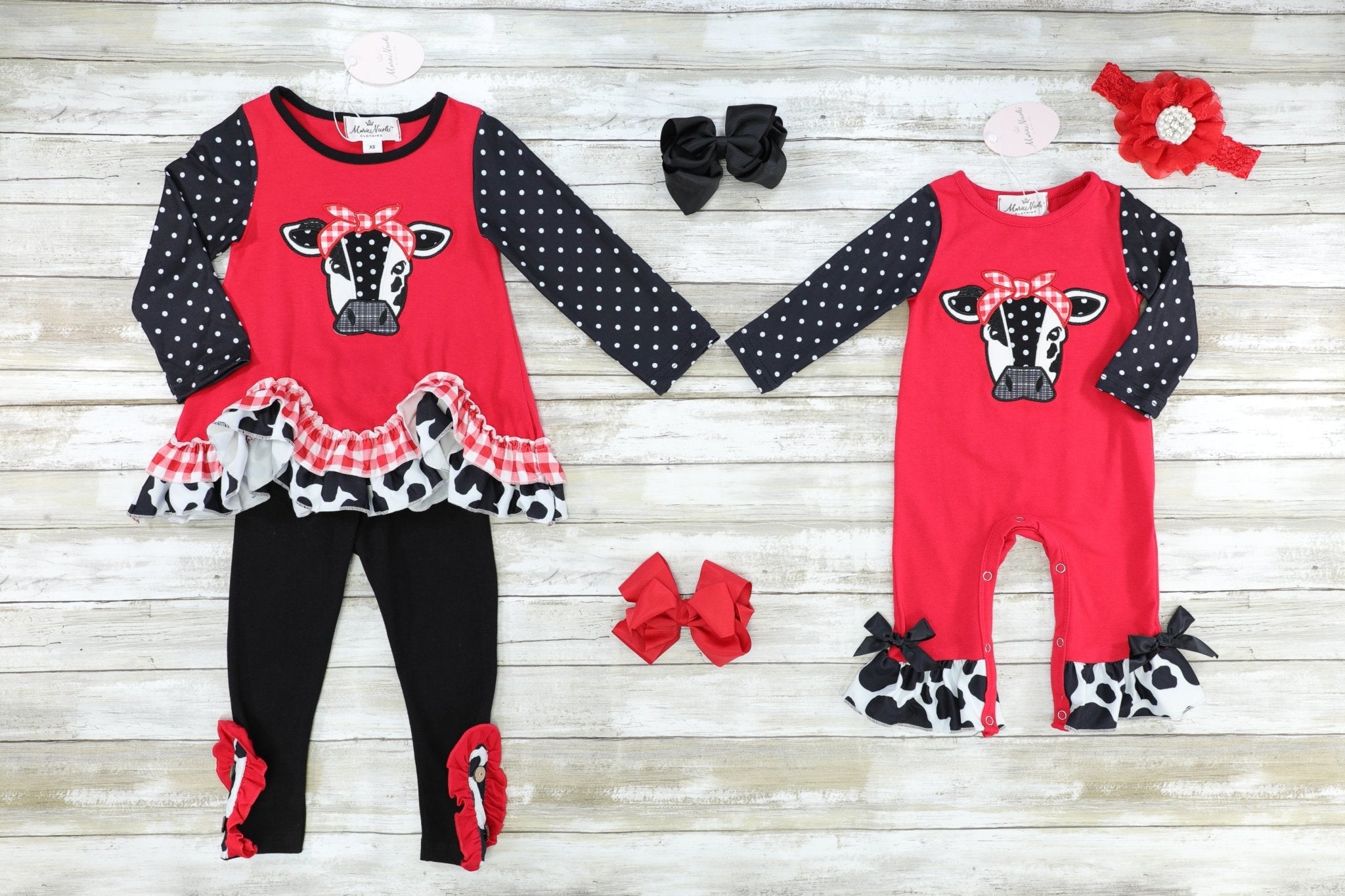Red Polka Dot Cow Ruffle Outfit - Marie Nicole Clothing