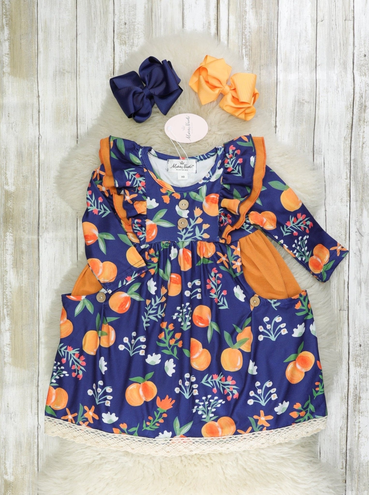 Navy & Burnt Orange Persimmon Pocket Dress - Marie Nicole Clothing