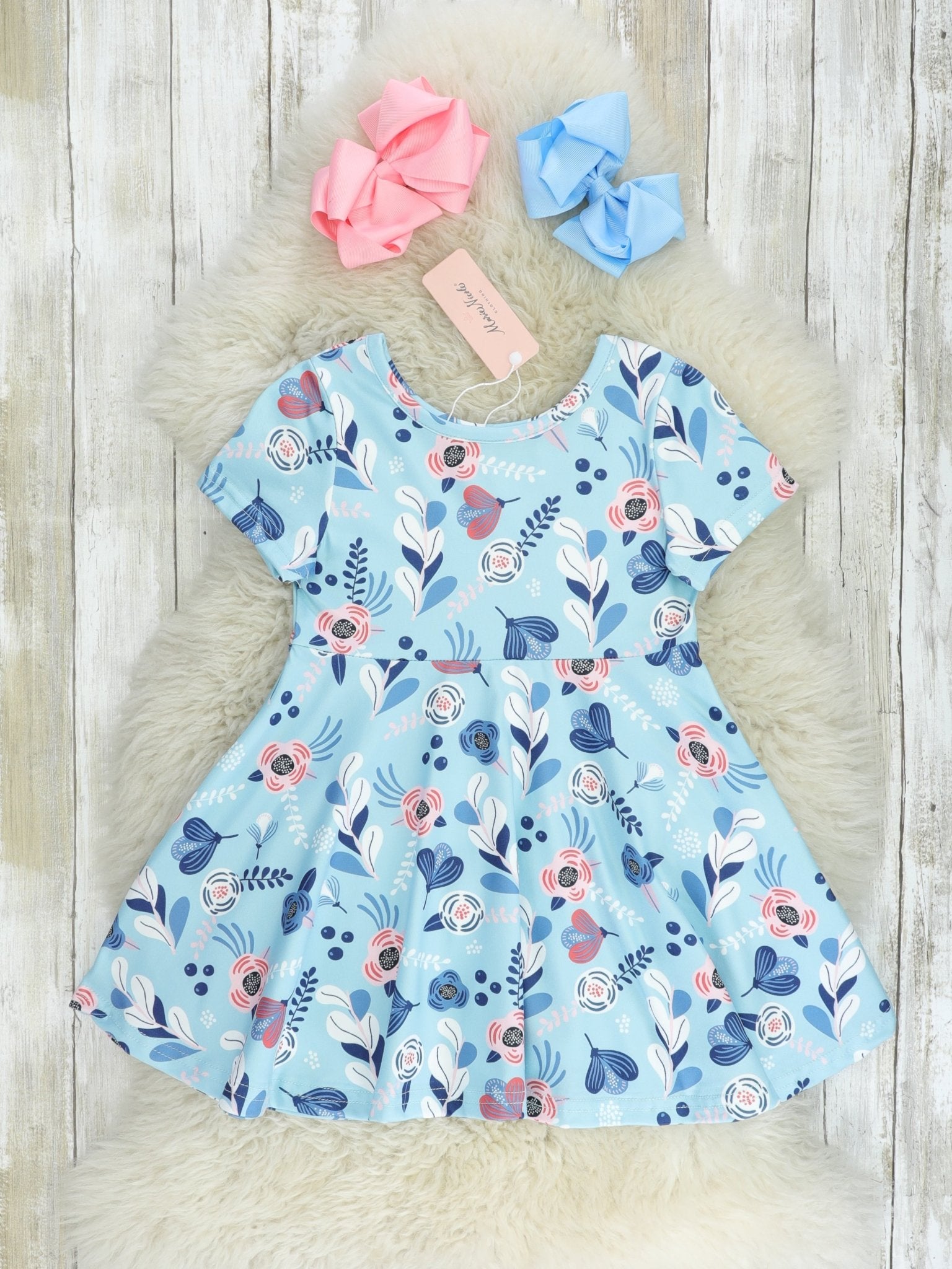 Baby Blue Floral Swing Dress - Marie Nicole Clothing