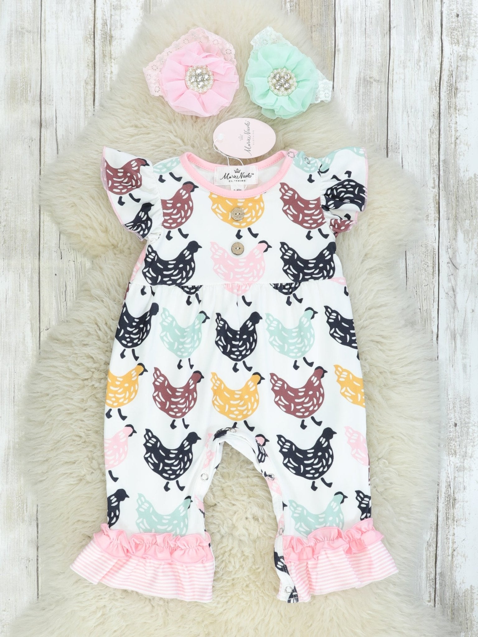 Chicken Ruffle Romper - Marie Nicole Clothing