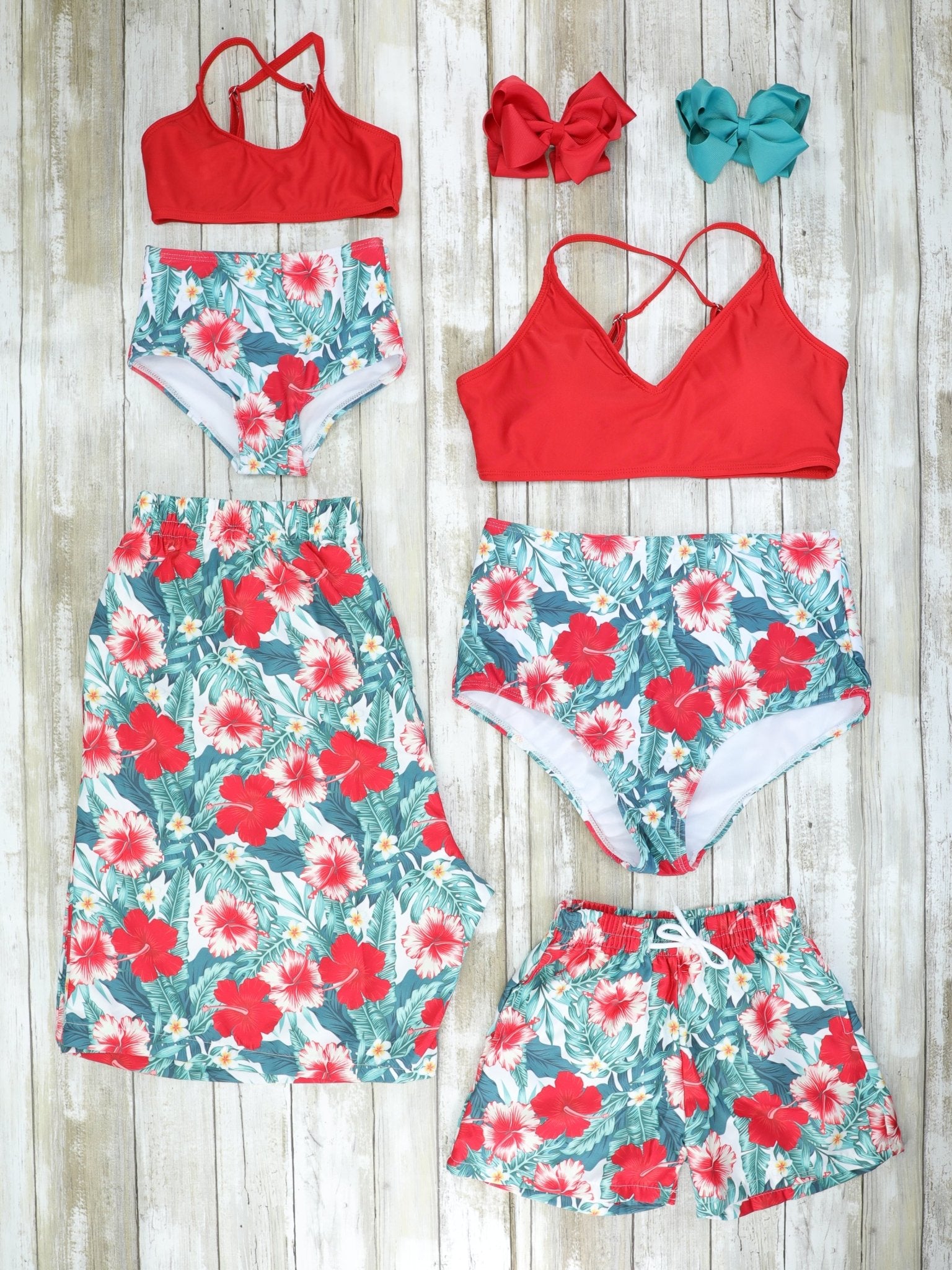 Family Red, Pink, & Blue Tropical Floral Swimsuit - Marie Nicole Clothing