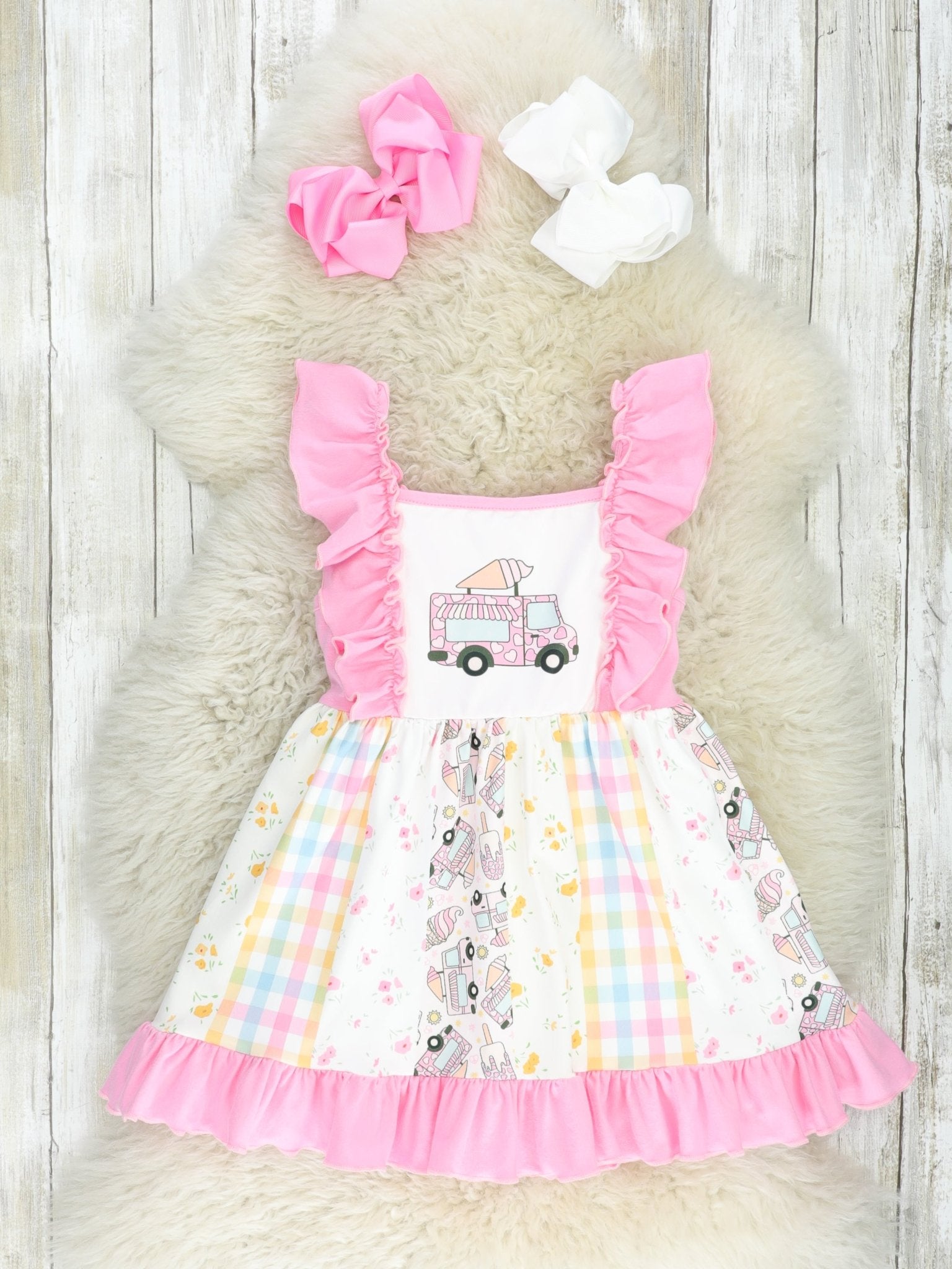 Pink Ice Cream Truck Ruffle Dress - Marie Nicole Clothing
