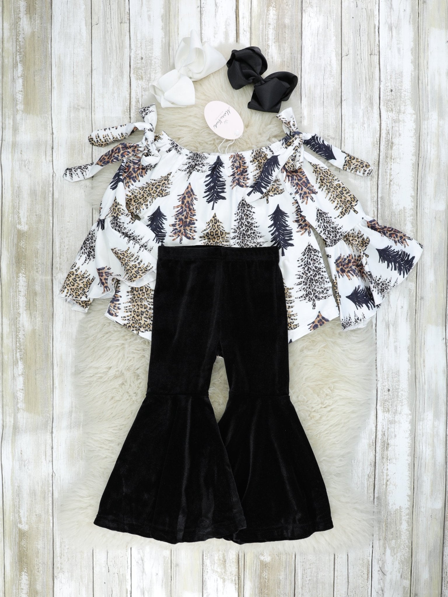 Leopard Christmas Tree Bell Sleeve Outfit - Marie Nicole Clothing