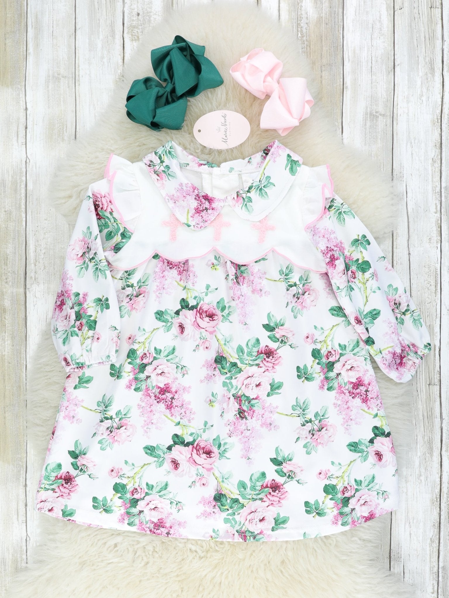 Pink Cross Bib Collar Dress - Marie Nicole Clothing