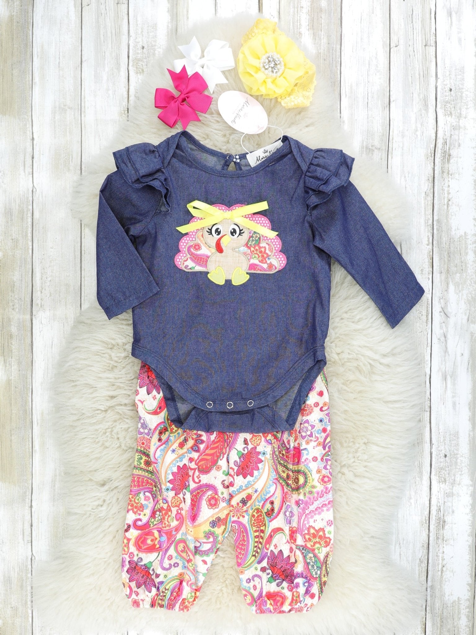 Pink Paisley Turkey Ruffle Romper Outfit - Marie Nicole Clothing