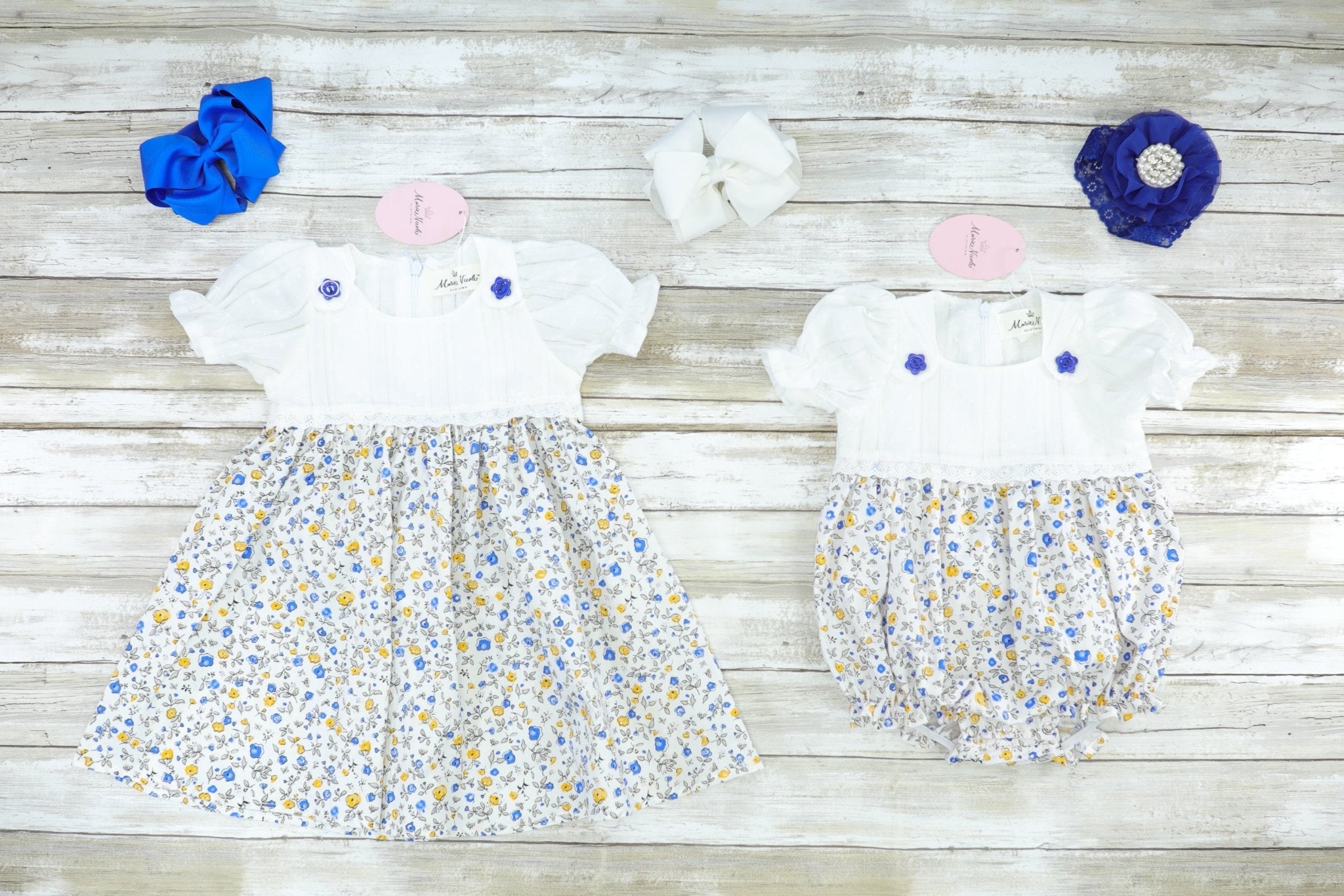 Blue & Yellow Floral Dress - Marie Nicole Clothing