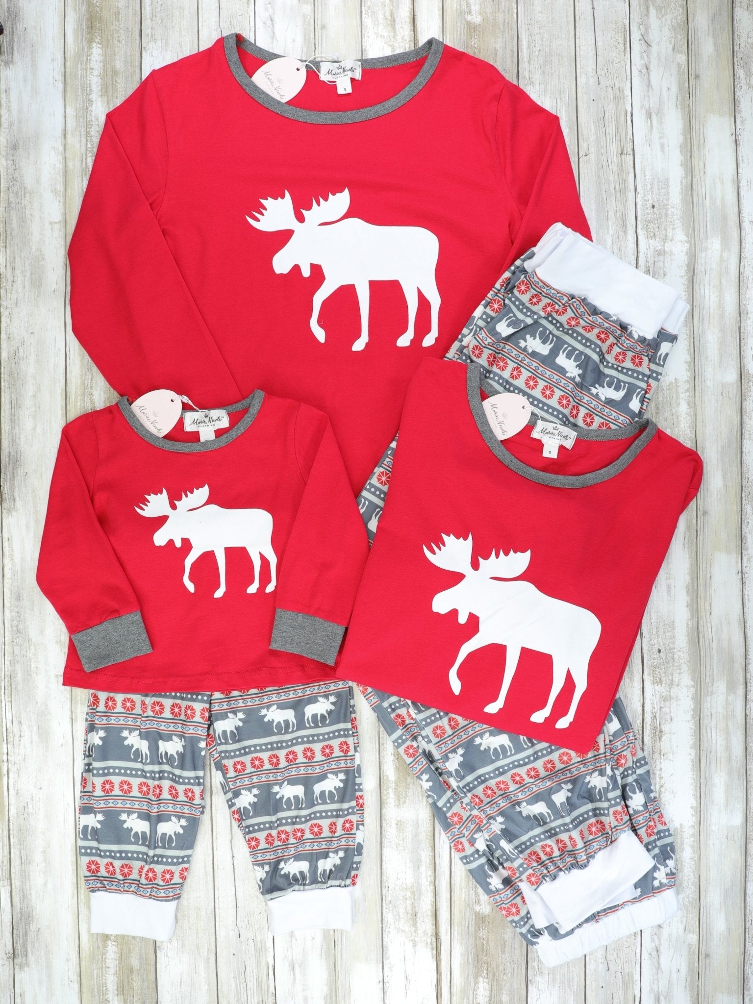 Family Red & Grey Moose Pajamas - Marie Nicole Clothing