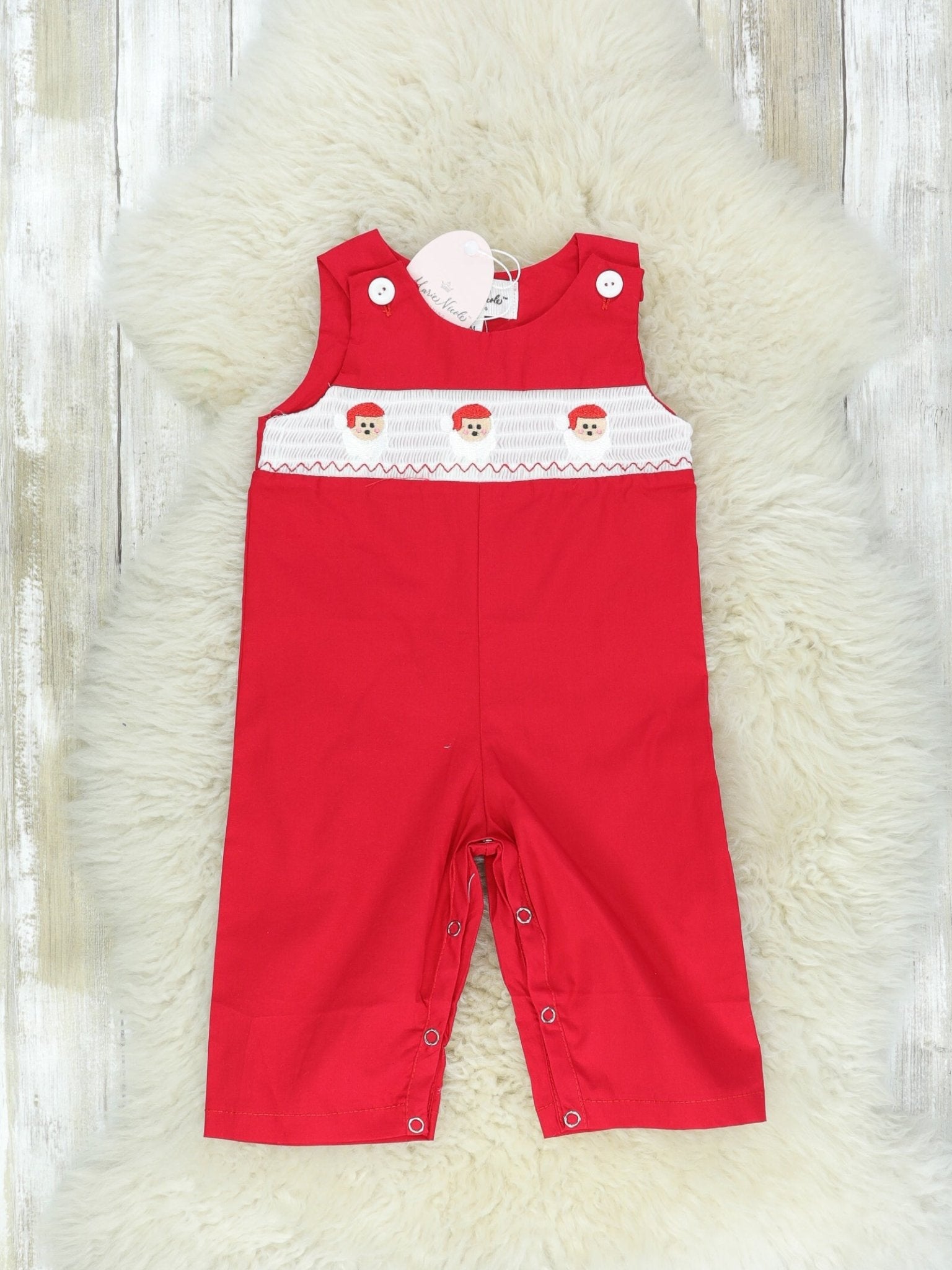 Red Smocked Santa Johnny - Marie Nicole Clothing