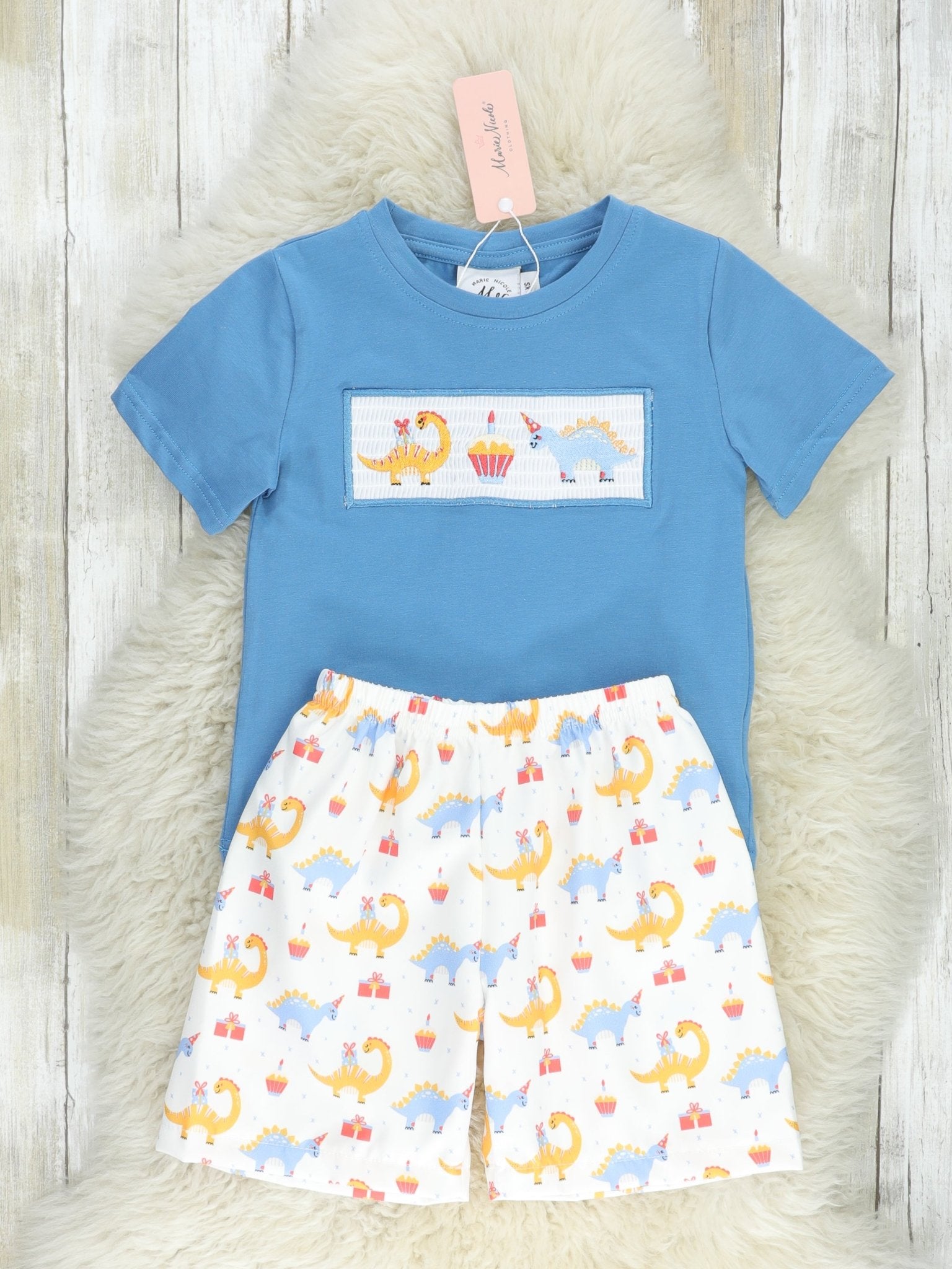 Smocked Dinosaur Party Outfit - Marie Nicole Clothing
