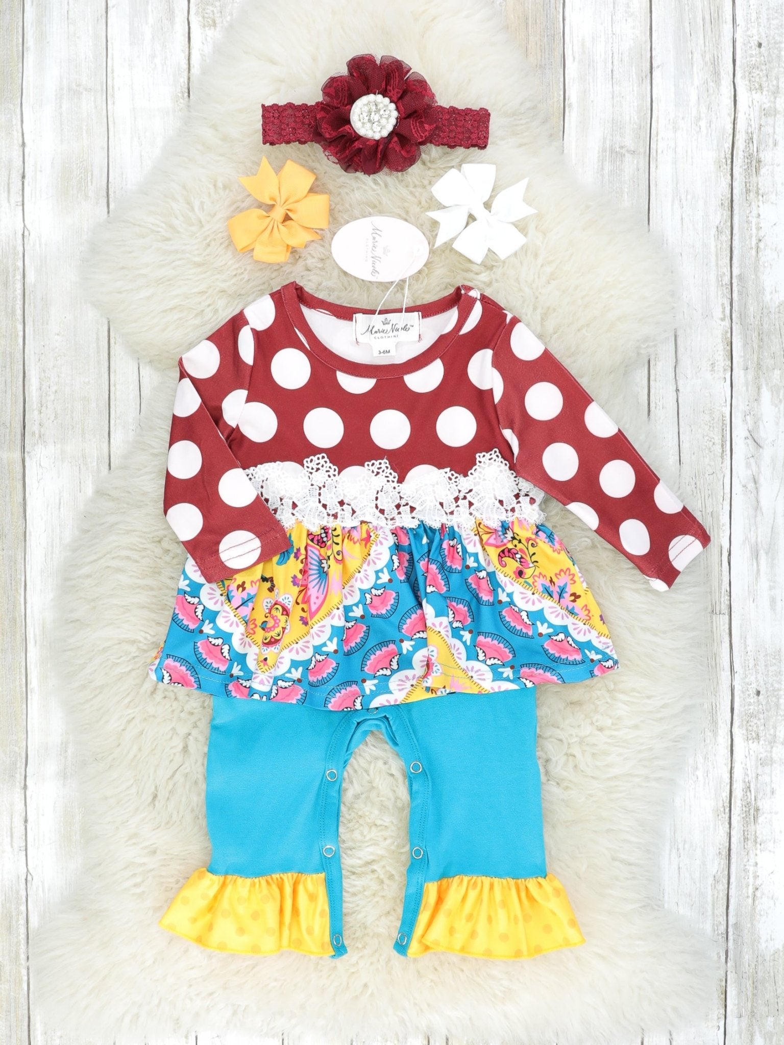 Vintage Floral & Doily Lace Ruffle Romper - Marie Nicole Clothing