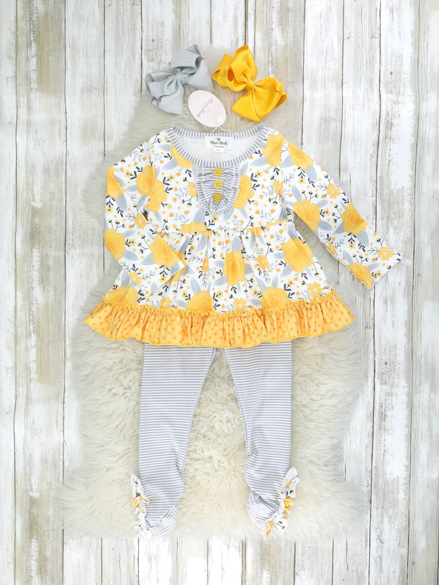 Grey & Mustard Floral Tunic Outfit - Marie Nicole Clothing
