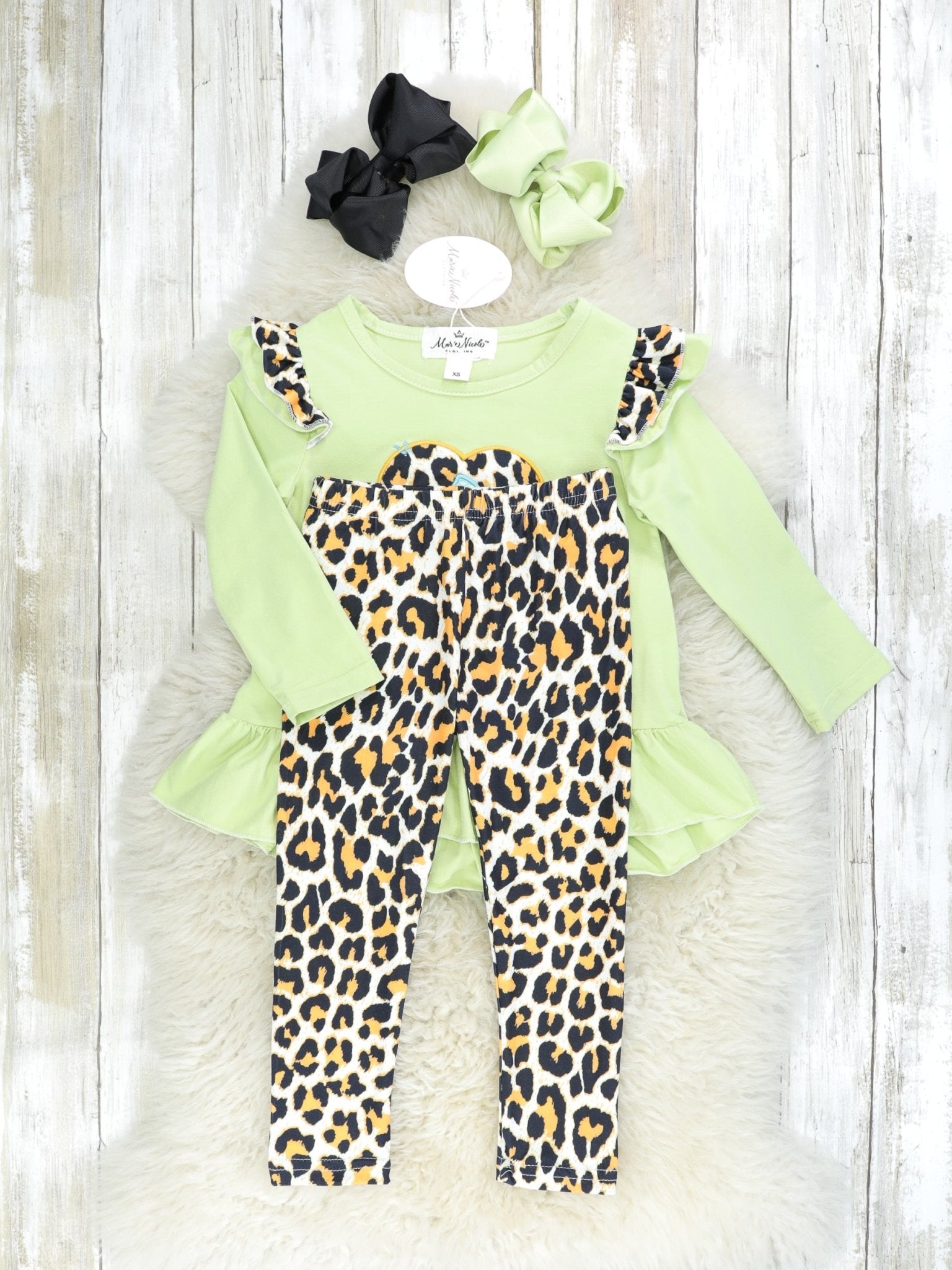 Green Leopard Turkey Ruffle Outfit - Marie Nicole Clothing