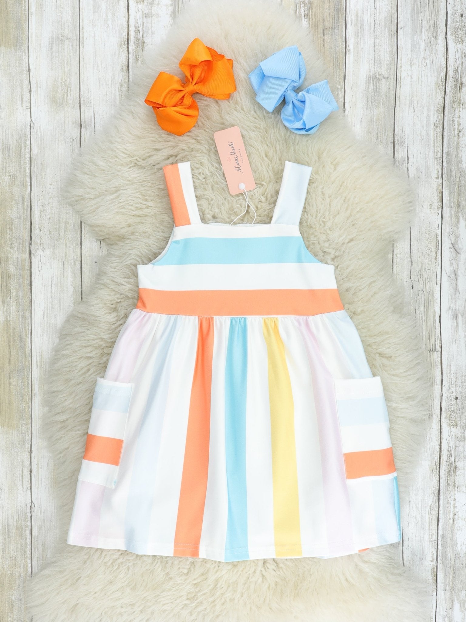 Pastel Striped Pocket Tank Dress - Marie Nicole Clothing