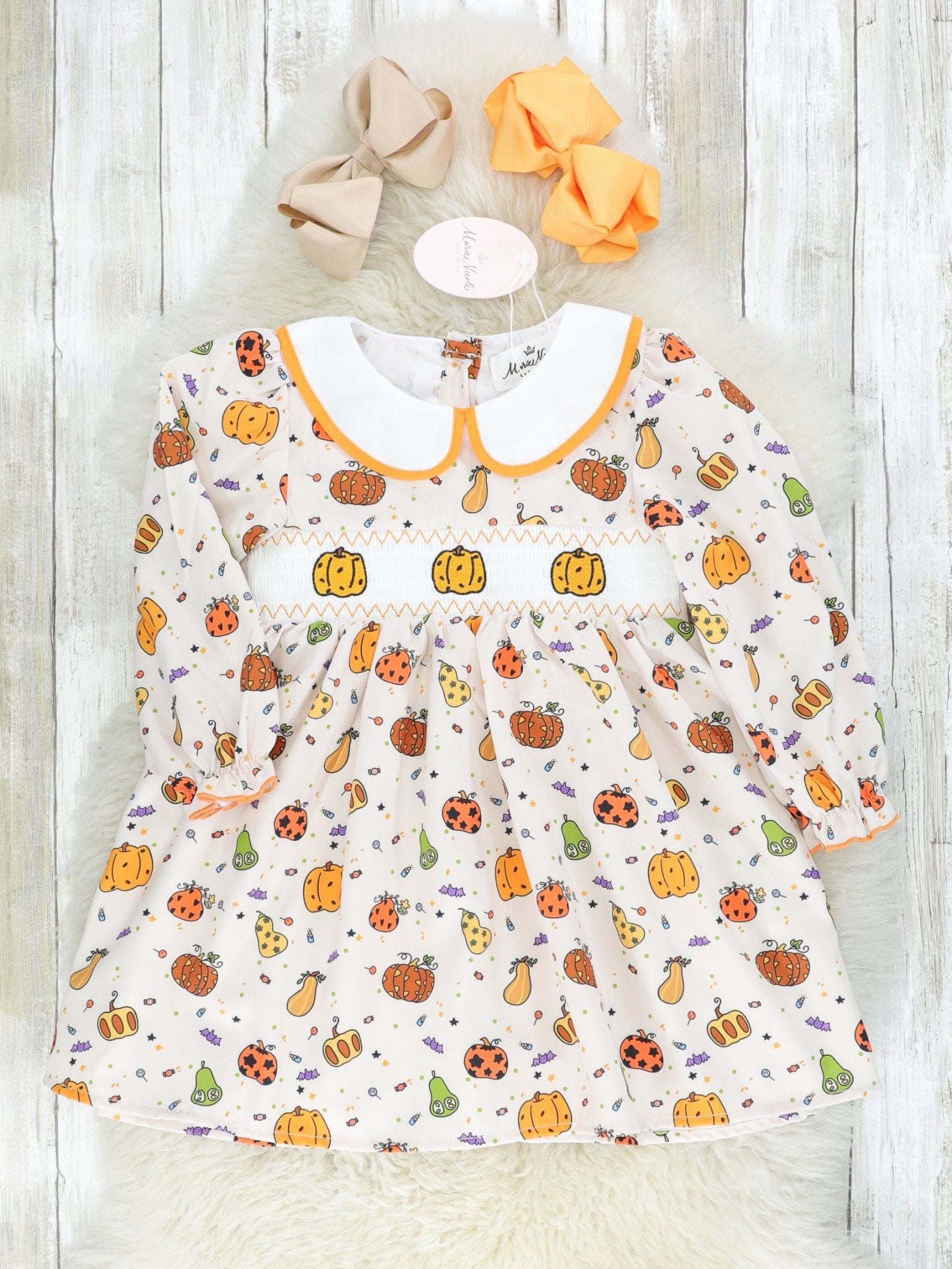 Pumpkin Spice & Spooky Nights Vintage Smocked Dress - Marie Nicole Clothing