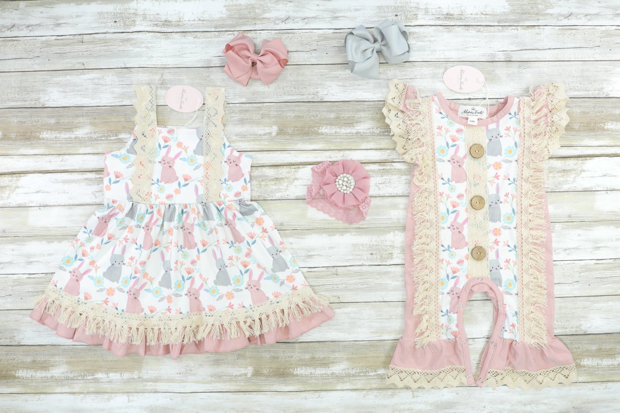 Pink & Grey Bunny Tank Dress - Marie Nicole Clothing