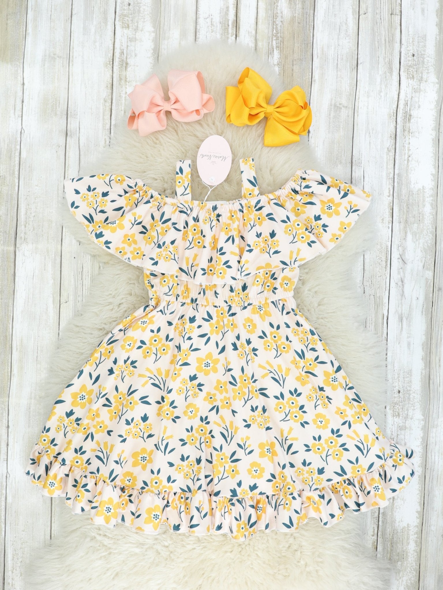 Mom & Me Yellow Floral Ruffle Dress - Marie Nicole Clothing