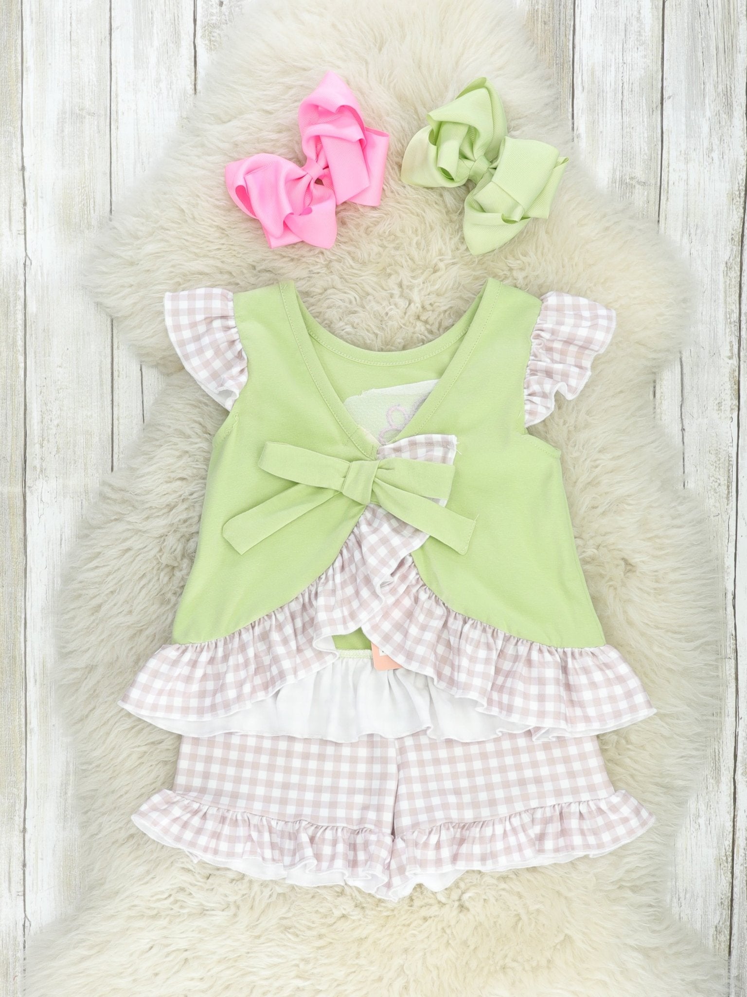 Green Gingham Dog Ruffle Outfit - Marie Nicole Clothing