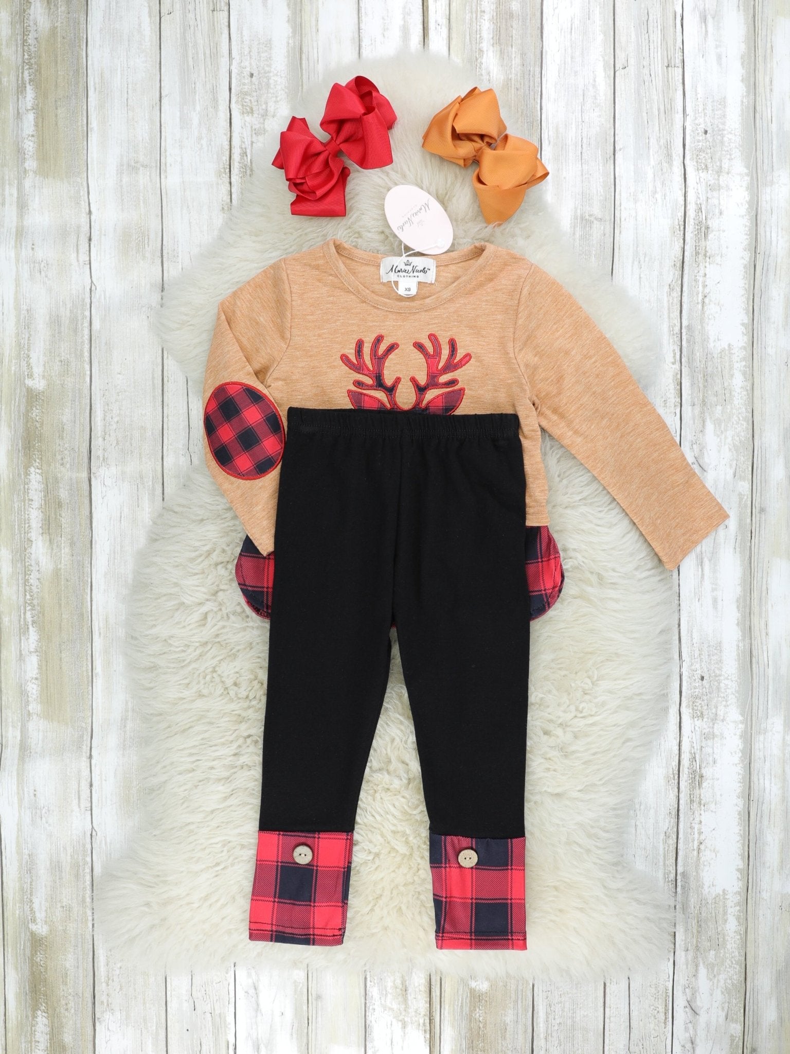 Buffalo Plaid Reindeer Outfit - Marie Nicole Clothing