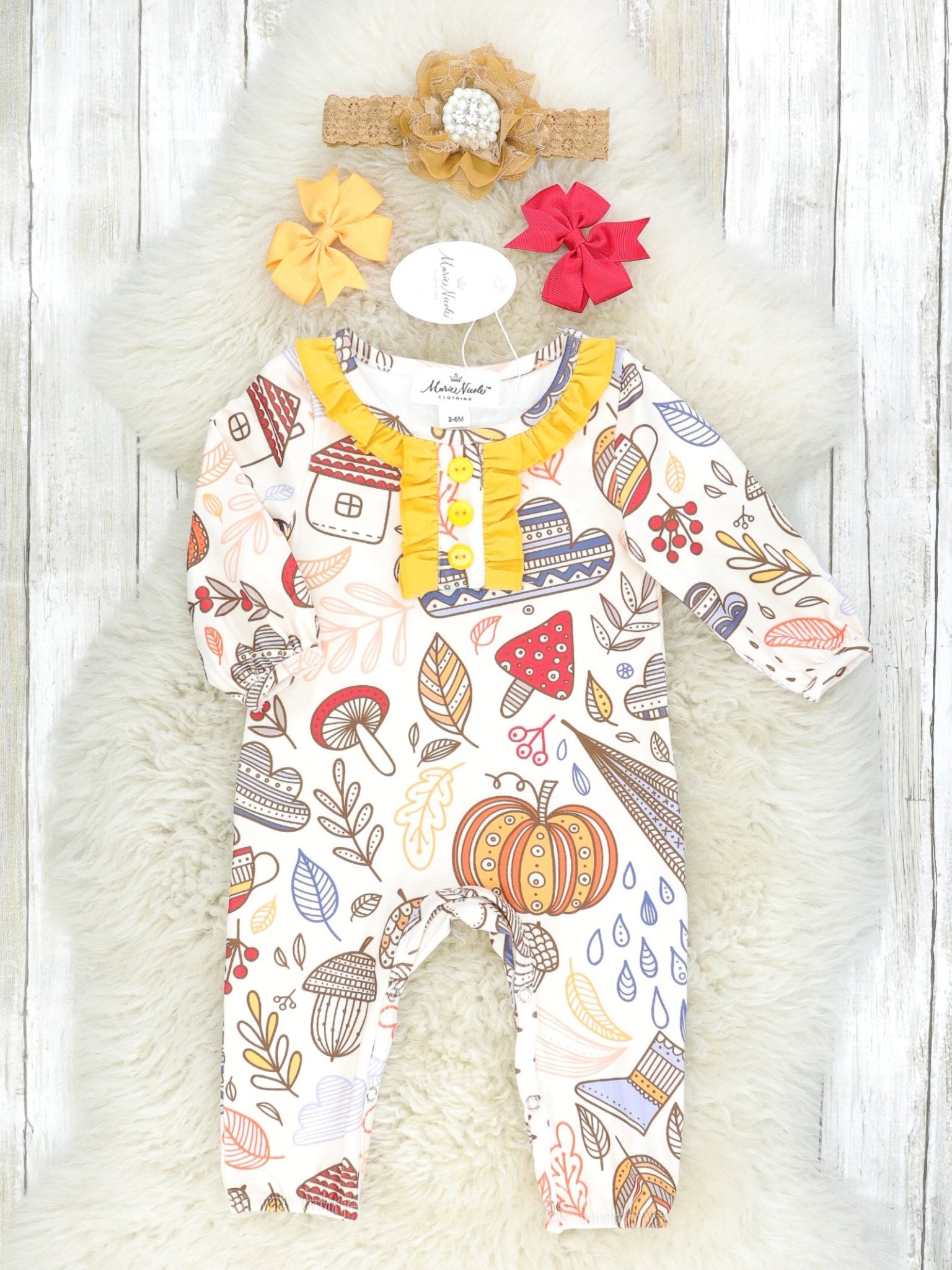 Fall Foliage Ruffle Romper - Marie Nicole Clothing