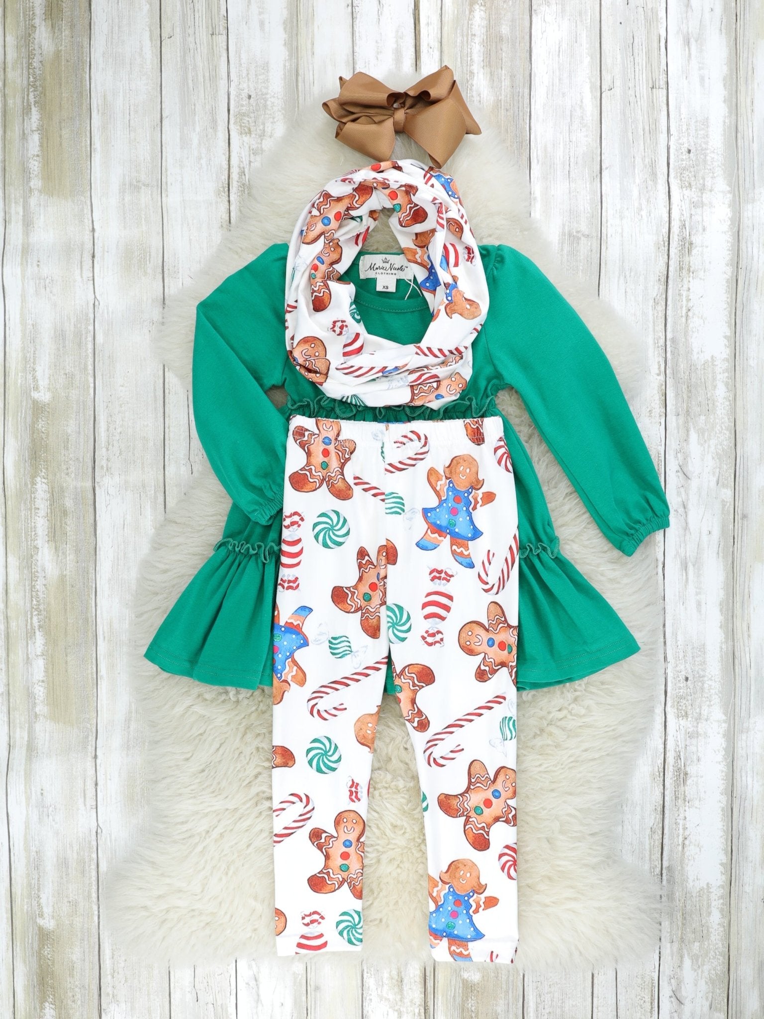 Green Gingerbread 3 - Piece Ruffle Outfit - Marie Nicole Clothing