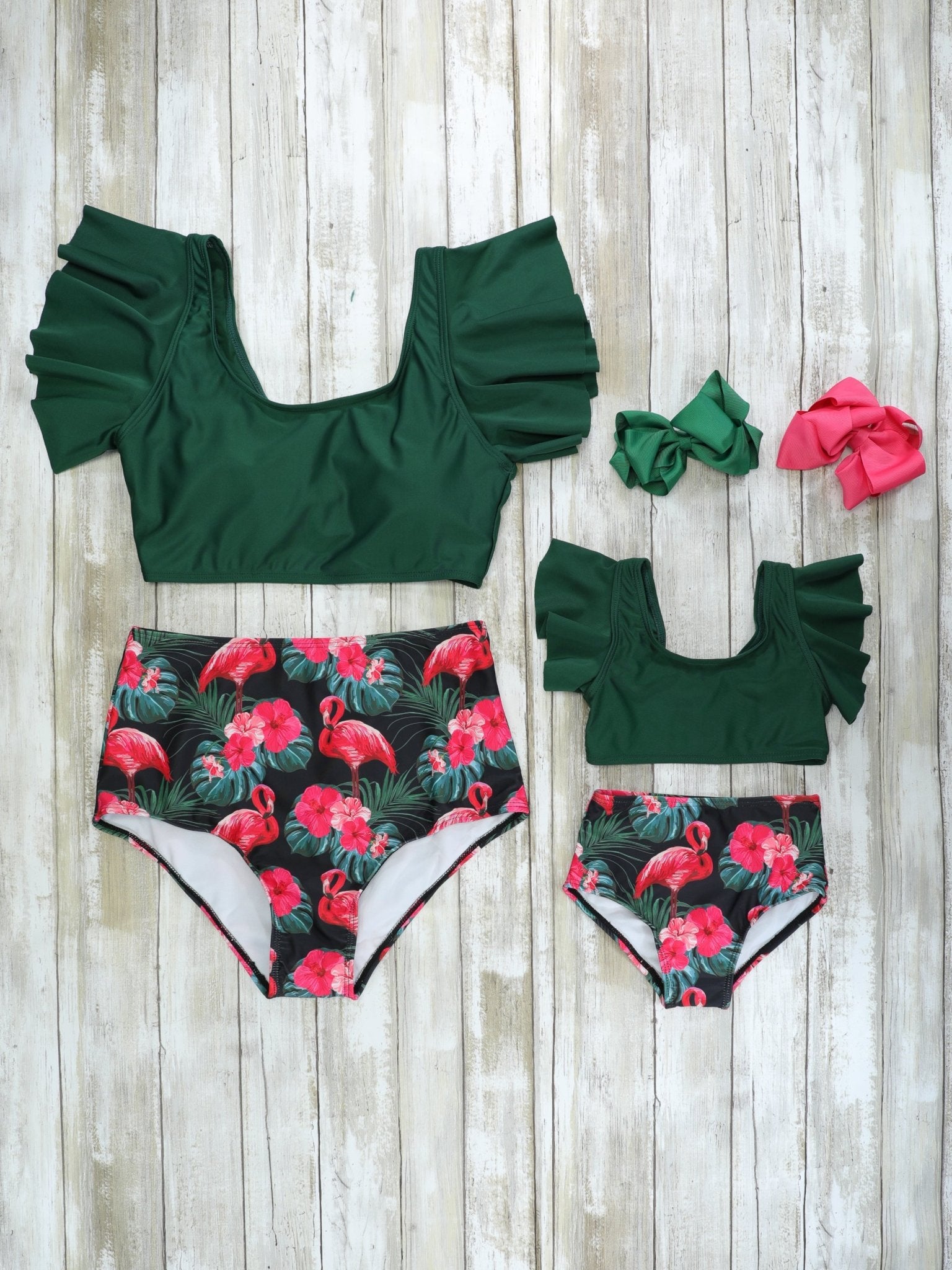 Family Dark Green Flamingo Swimsuit - Marie Nicole Clothing