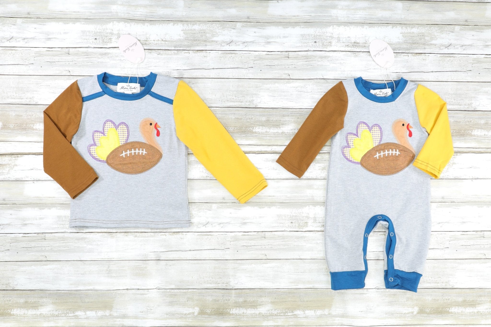 Turkey Football Long Sleeve Romper - Marie Nicole Clothing