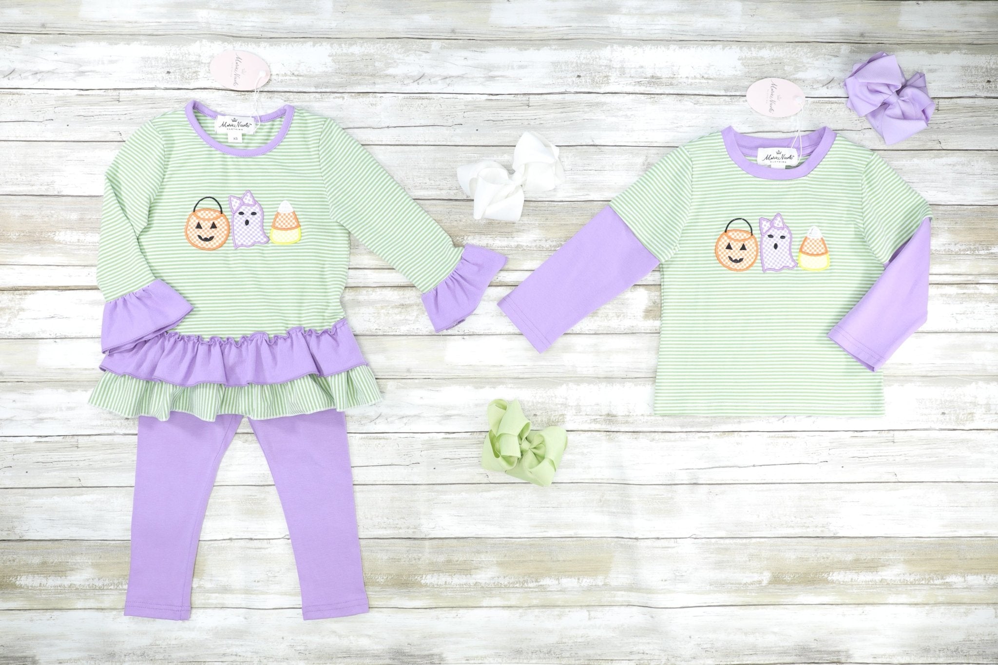 Green & Purple Halloween Ruffle Outfit - Marie Nicole Clothing
