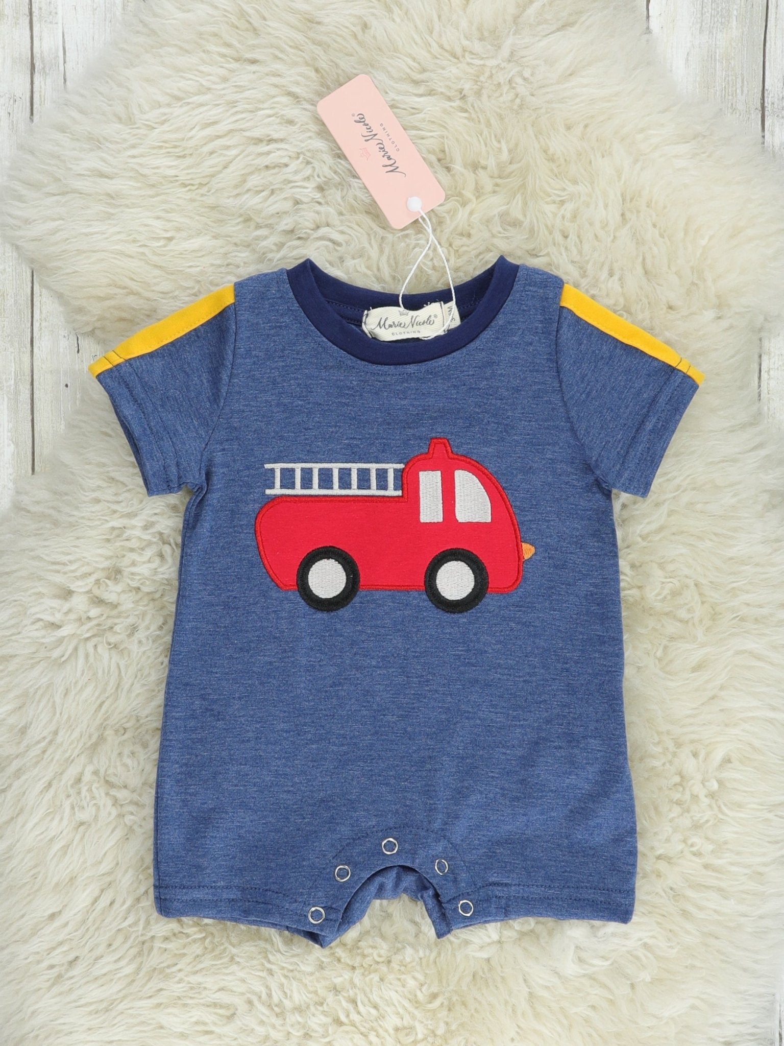 Navy Firetruck Romper - Marie Nicole Clothing
