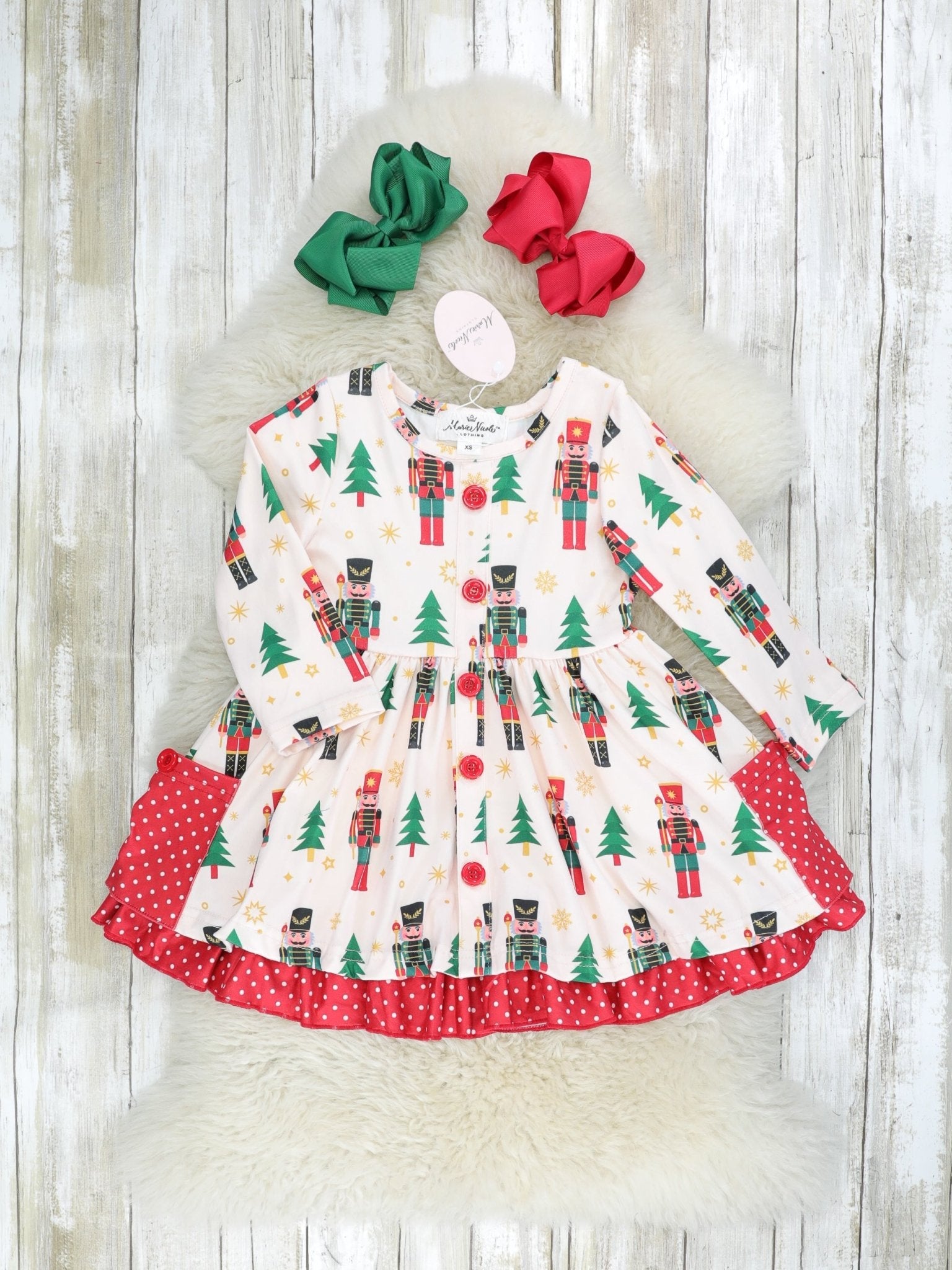 Polka Dot Nutcracker Ruffle Pocket Dress - Marie Nicole Clothing