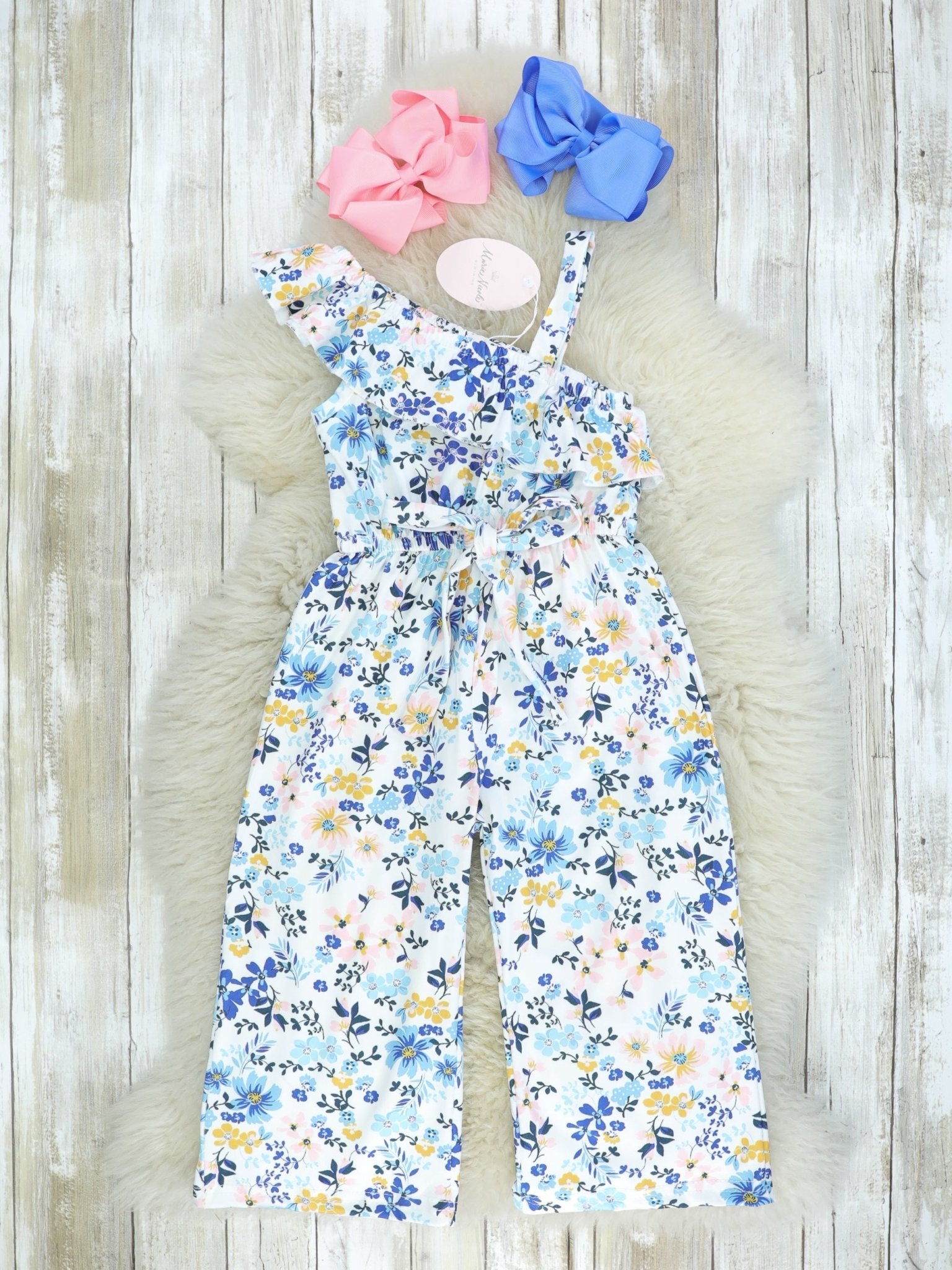 Blue Floral Ruffle Jumper - Marie Nicole Clothing