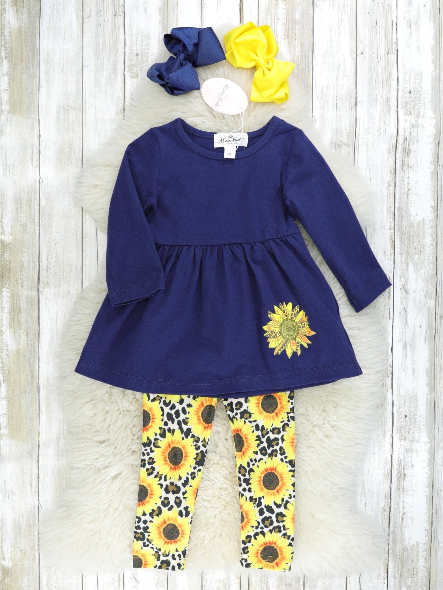 Navy & Leopard Sunflower 3 - Piece Outfit - Marie Nicole Clothing