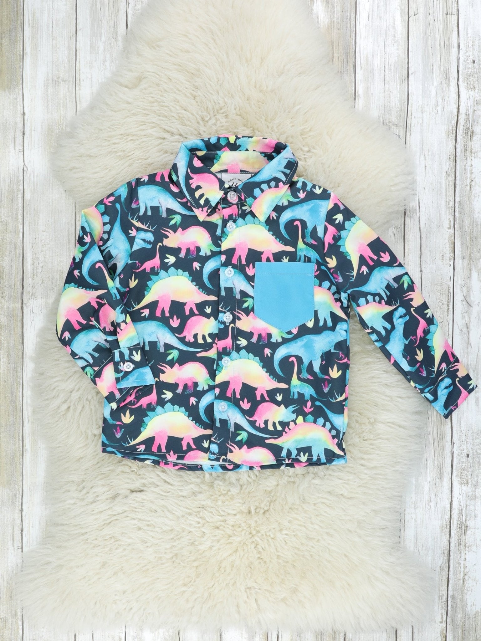 Rainbow Dinosaur Button - Up Shirt - Marie Nicole Clothing