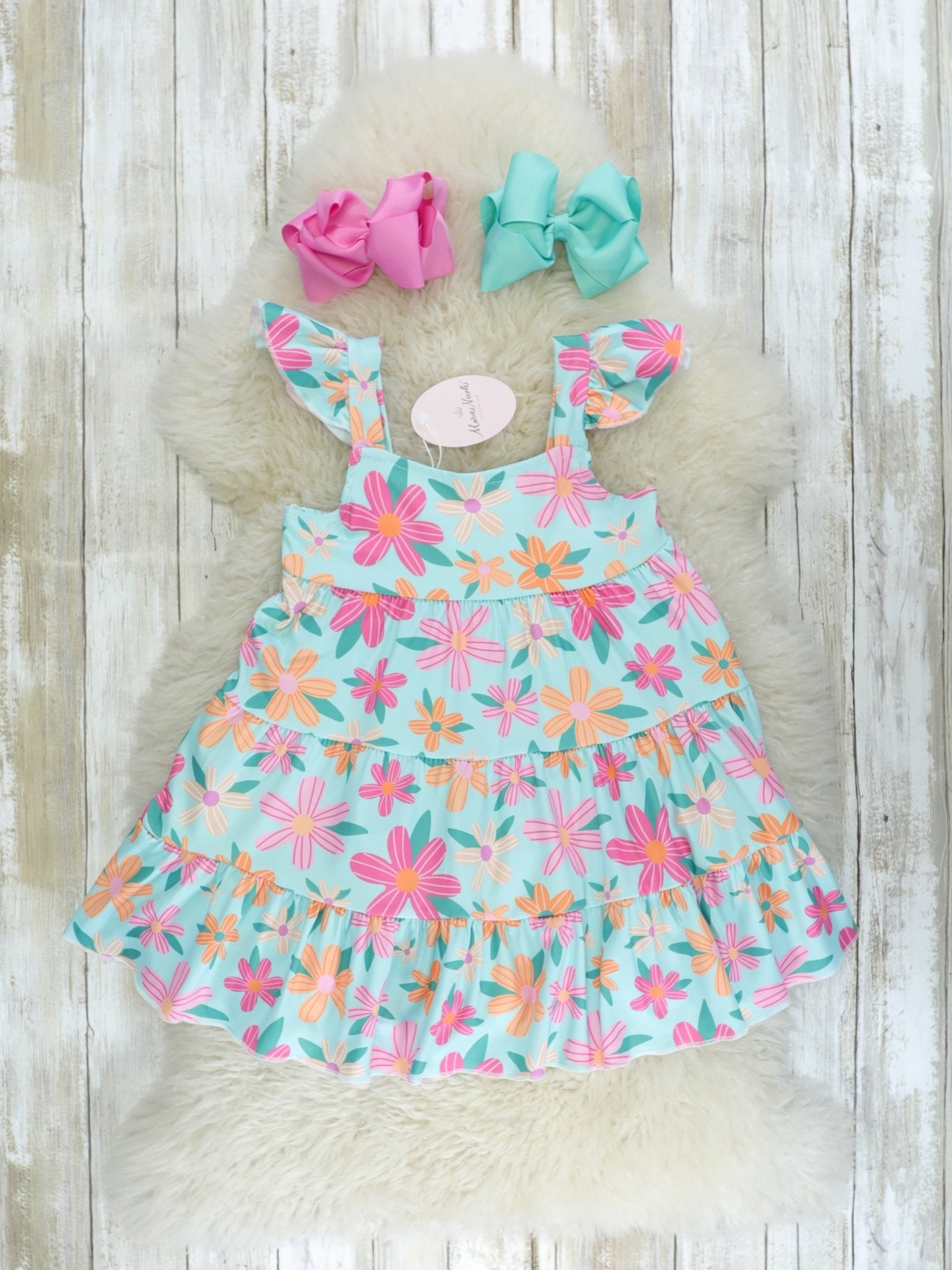 Orange & Pink Floral Tiered Ruffle Dress - Marie Nicole Clothing
