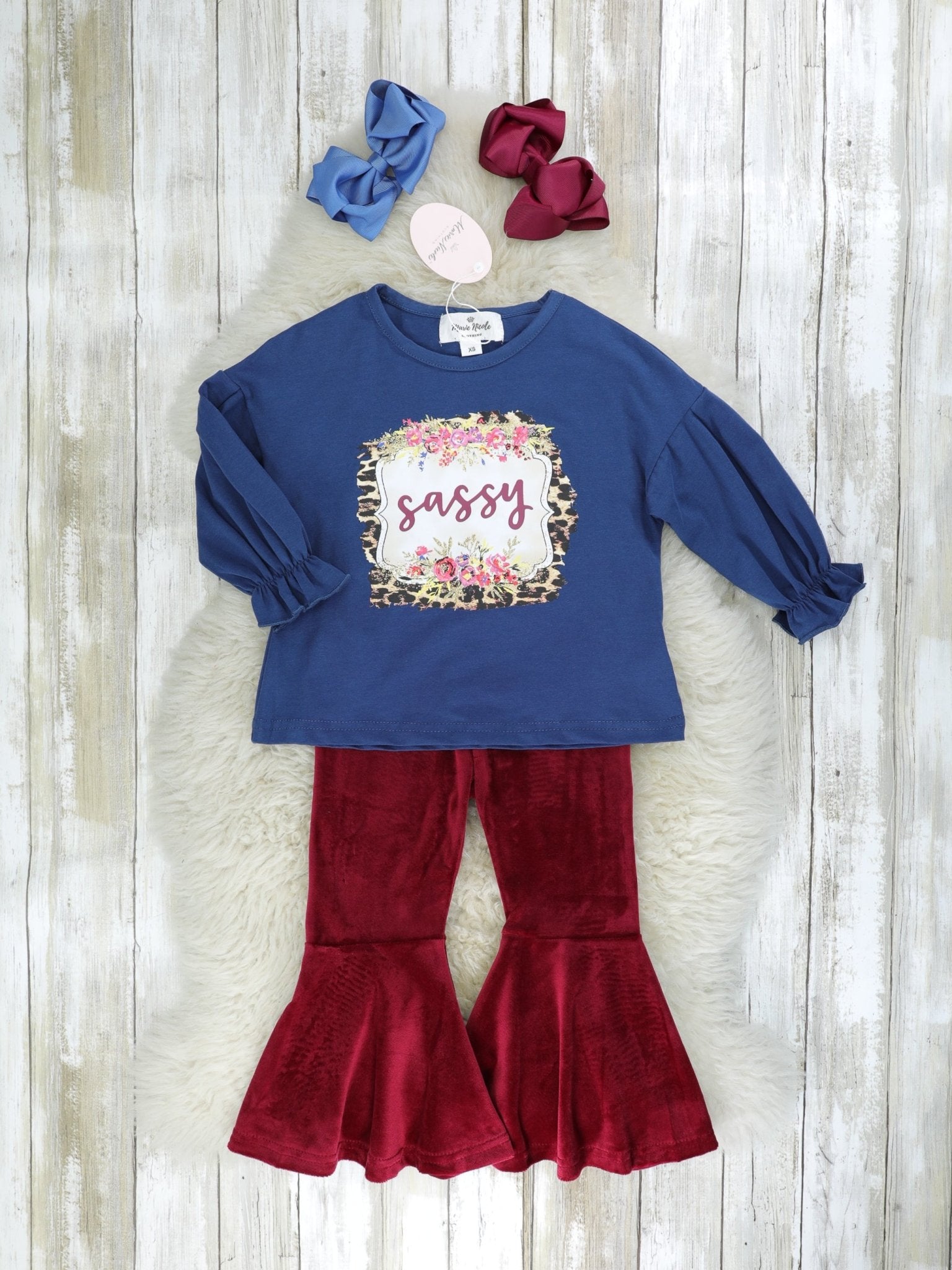 Sassy Burgundy Bell Bottom Outfit - Marie Nicole Clothing