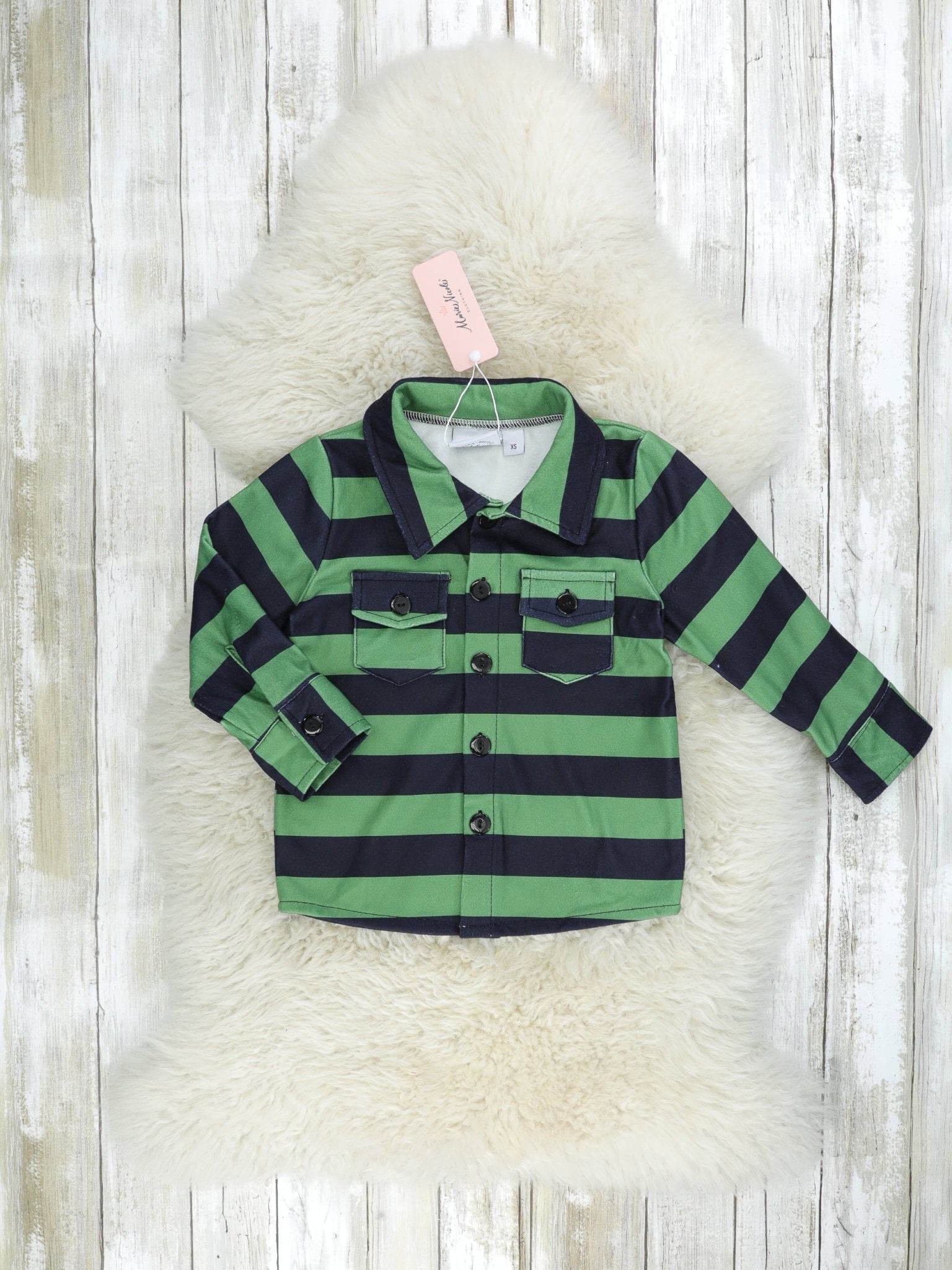 Green & Black Striped Pocket Button Up - Marie Nicole Clothing