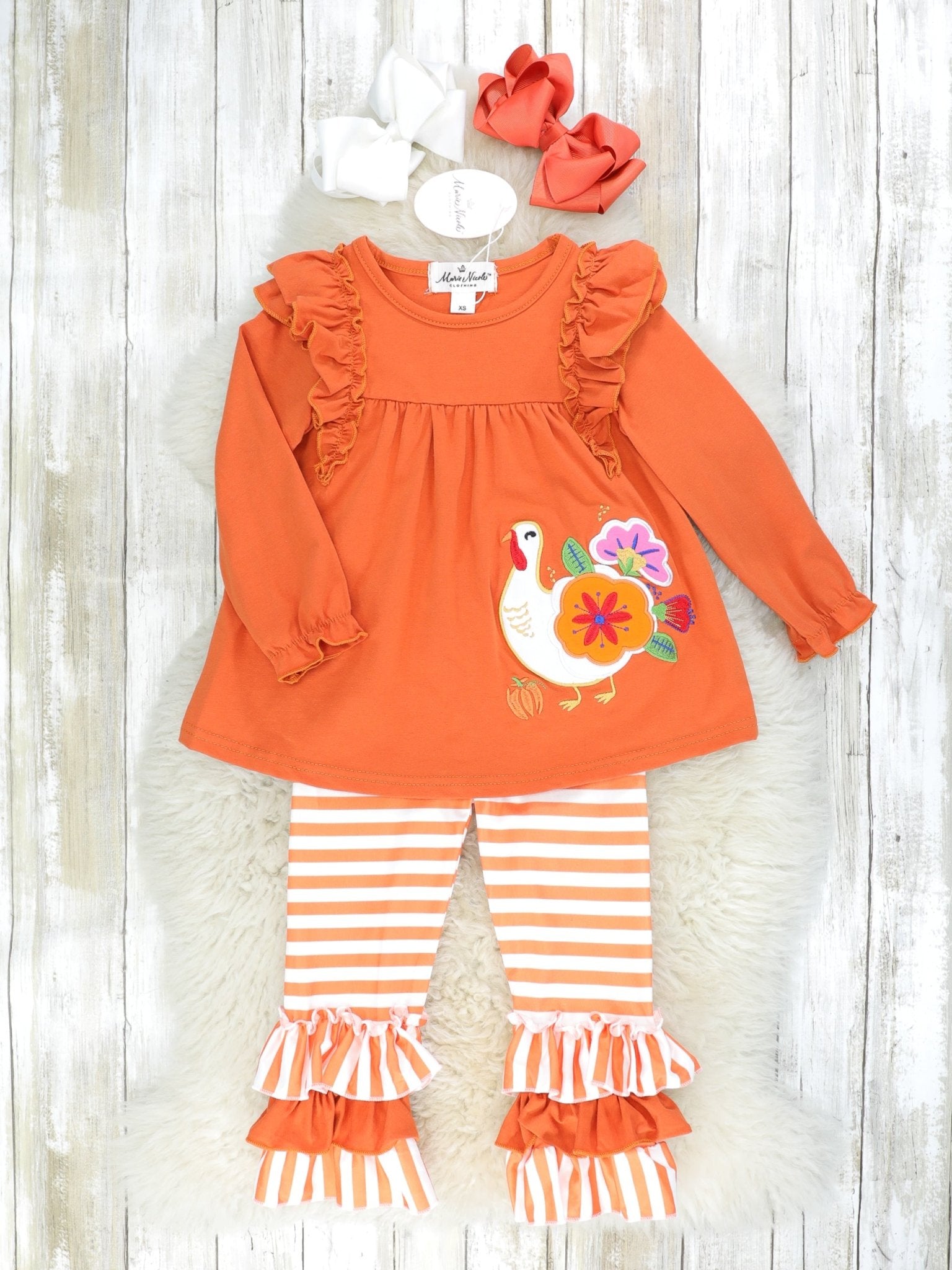 Burnt Orange Turkey Striped Outfit - Marie Nicole Clothing